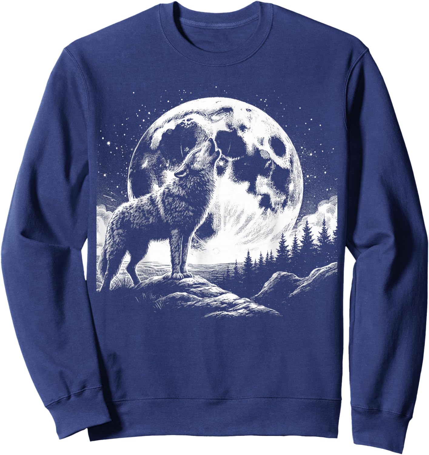 Wolf Howling Moon -Nature Wildlife Forest Animal Sweatshirt - Sweatshirt | Navy
