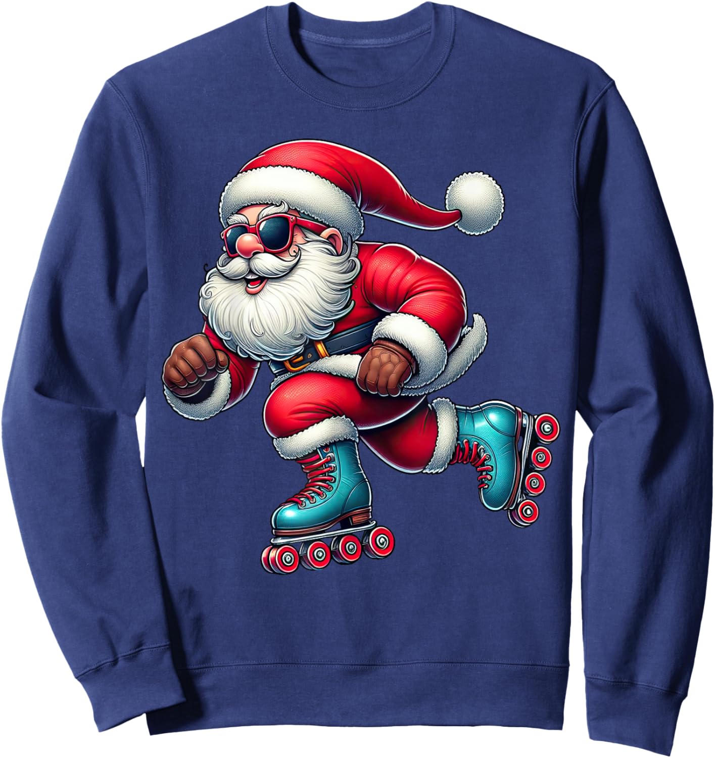 Santa Claus Roller Skating Skater Roller Skates Christmas Sweatshirt - Sweatshirt | Navy