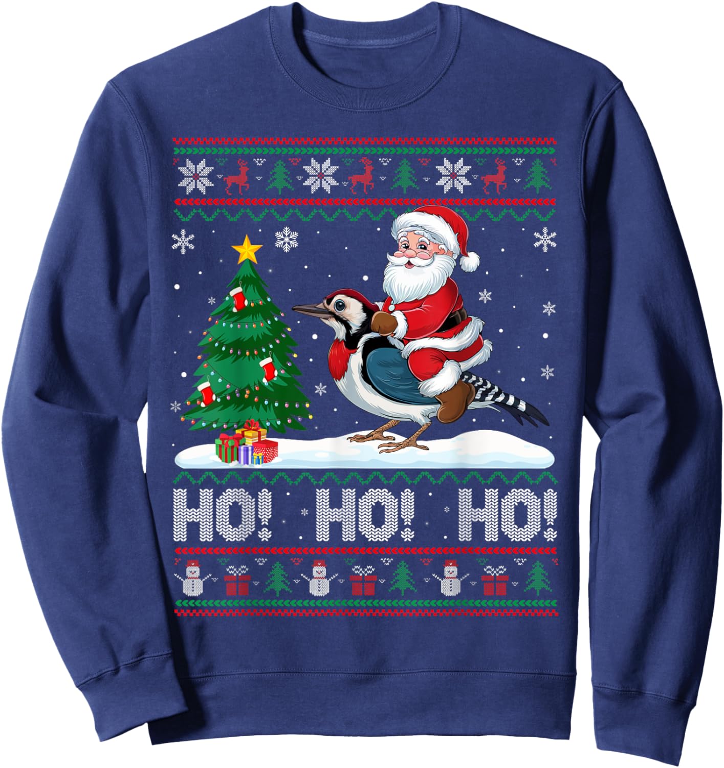 Xmas Tree Lighting Santa Riding Woodpecker Christmas Sweatshirt - Sweatshirt | Navy