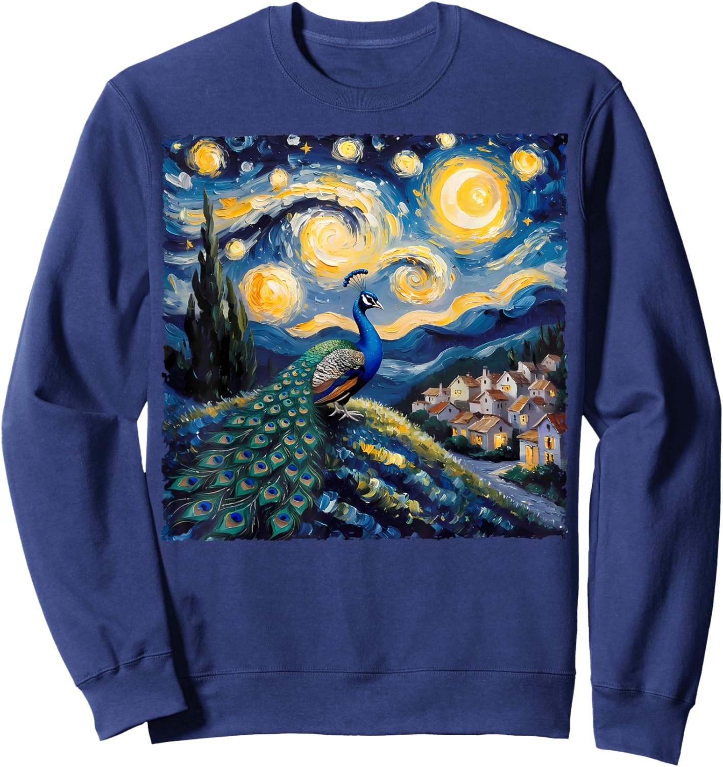 Van Gogh Style Funny Peacock Lover The Starry Night Painting Sweatshirt - Sweatshirt | Navy