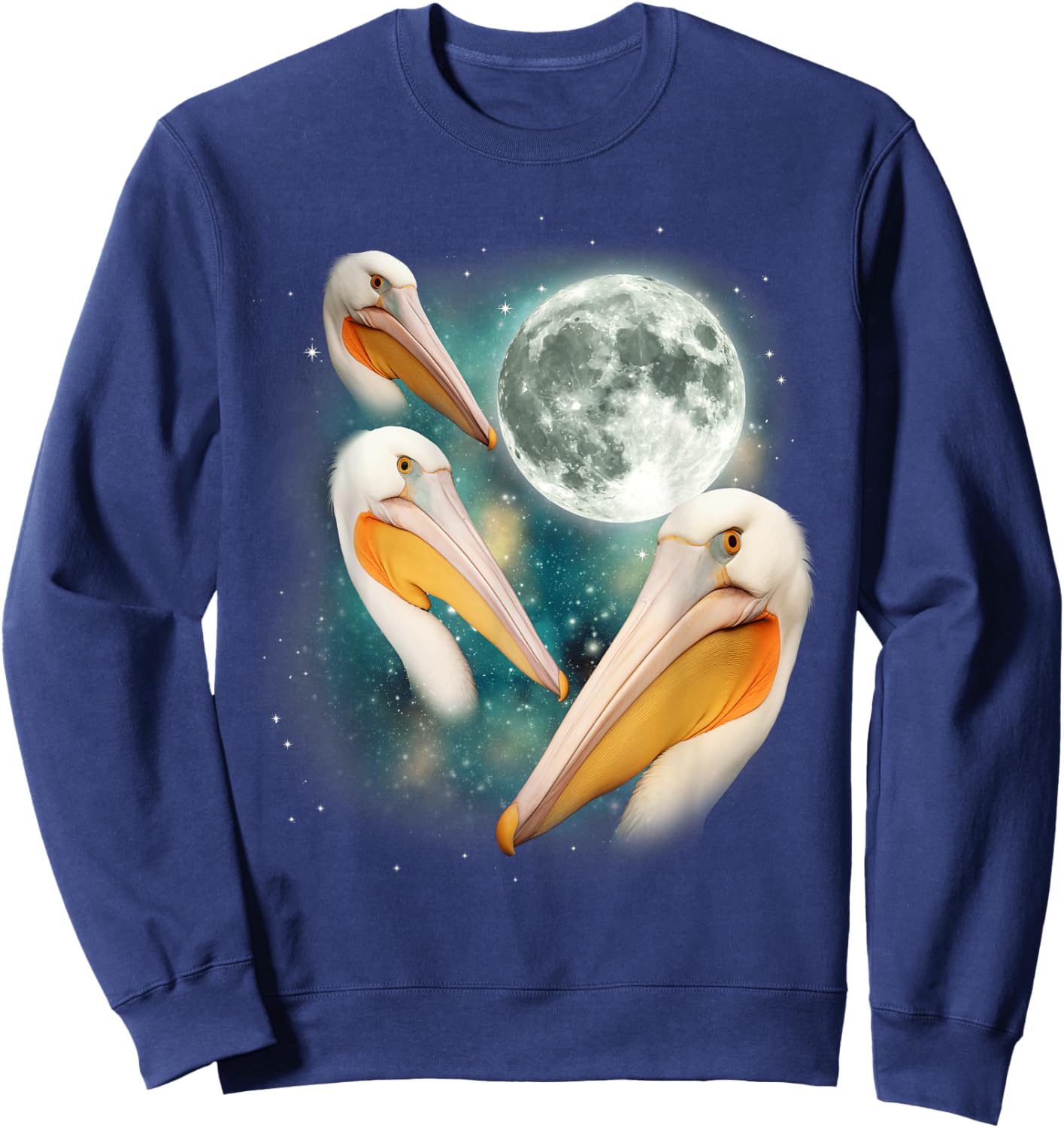 3 Pelican Moon | Three Pelicans 3 Moon Ocean Wildlife Bird Sweatshirt - Sweatshirt | Navy