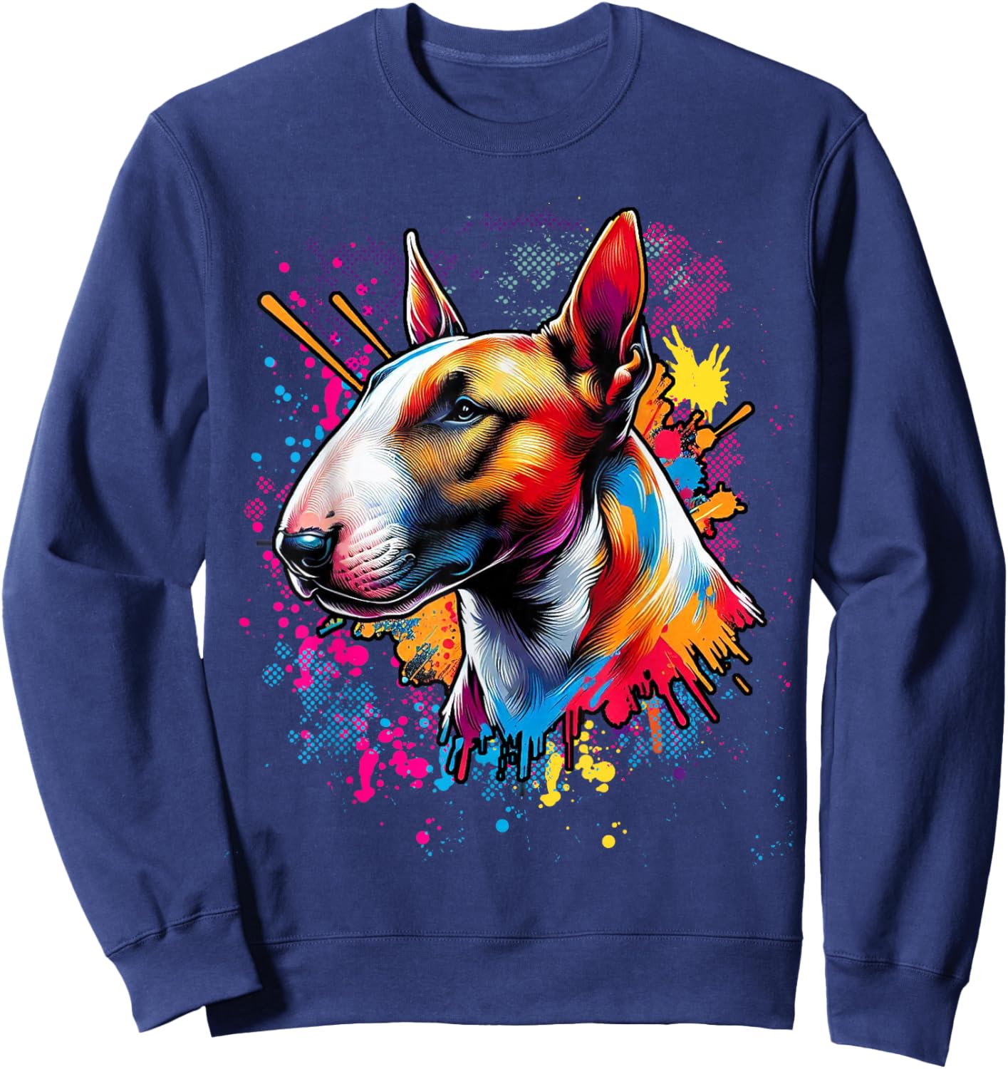 Bull Terrier Lovers Designs -Adults Bull Terrier Lovers Pop Art Funny Bull Terrier - Black - Small - Short Sleeve - Classic Fit - Pop Art Graphic Sweatshirt - Sweatshirt | Navy