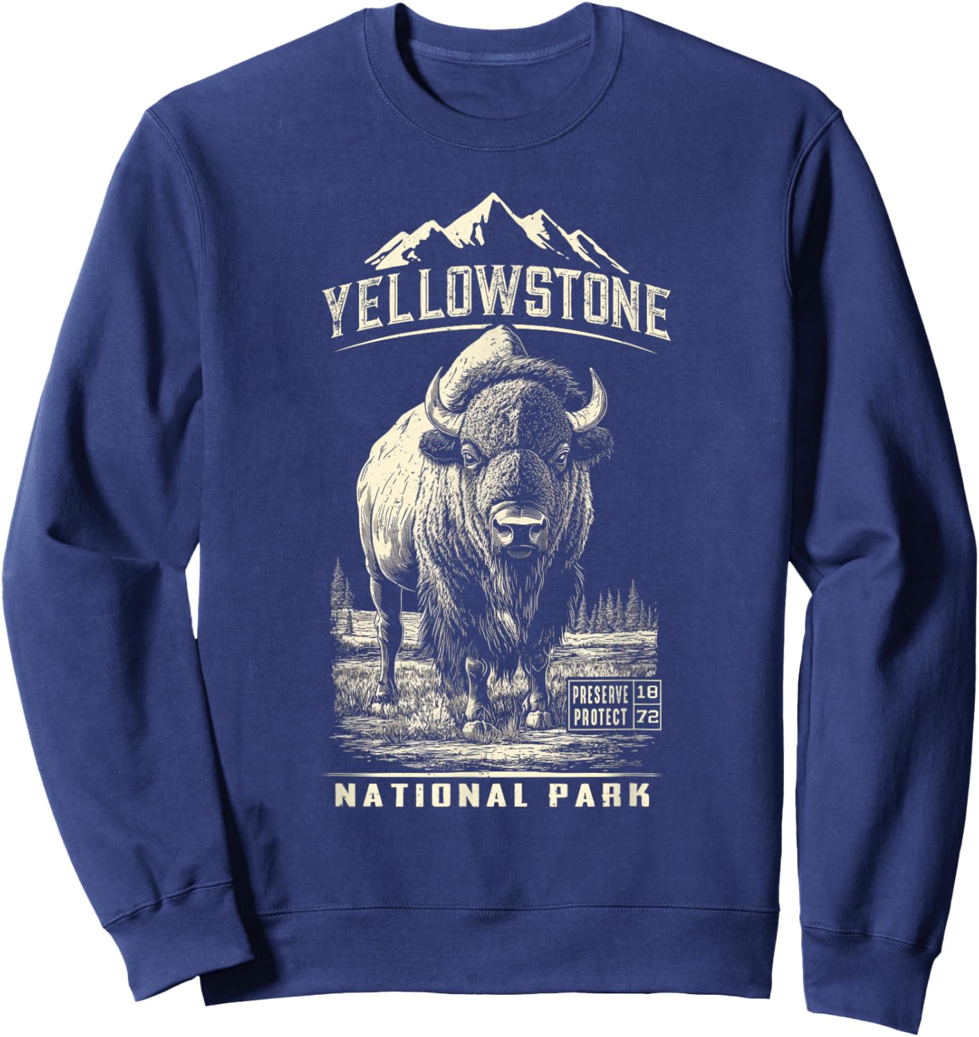 Buffalo American Bison Yellowstone National Park Sweatshirt - Sweatshirt | Navy