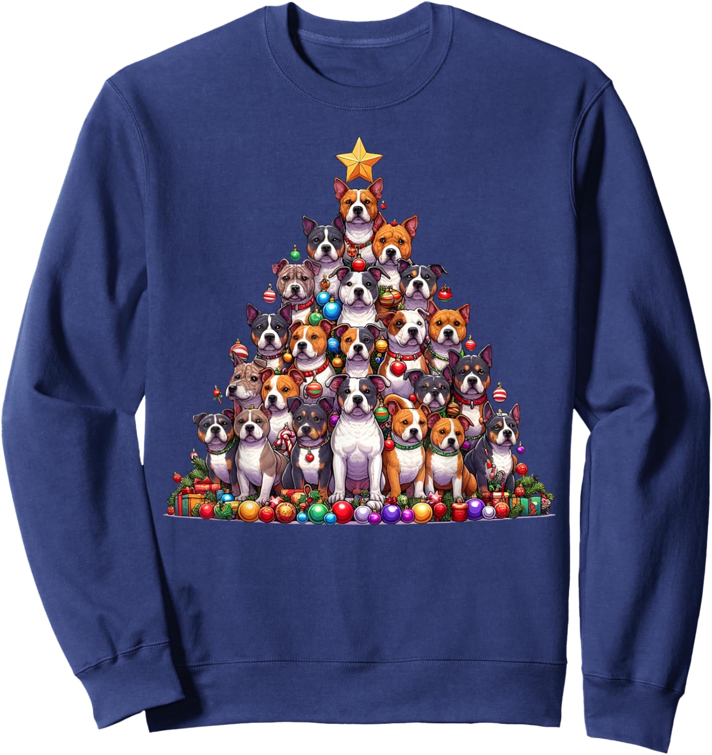Cute American Staffordshire Terrier Christmas Tree Dog Kids Sweatshirt - Sweatshirt | Navy