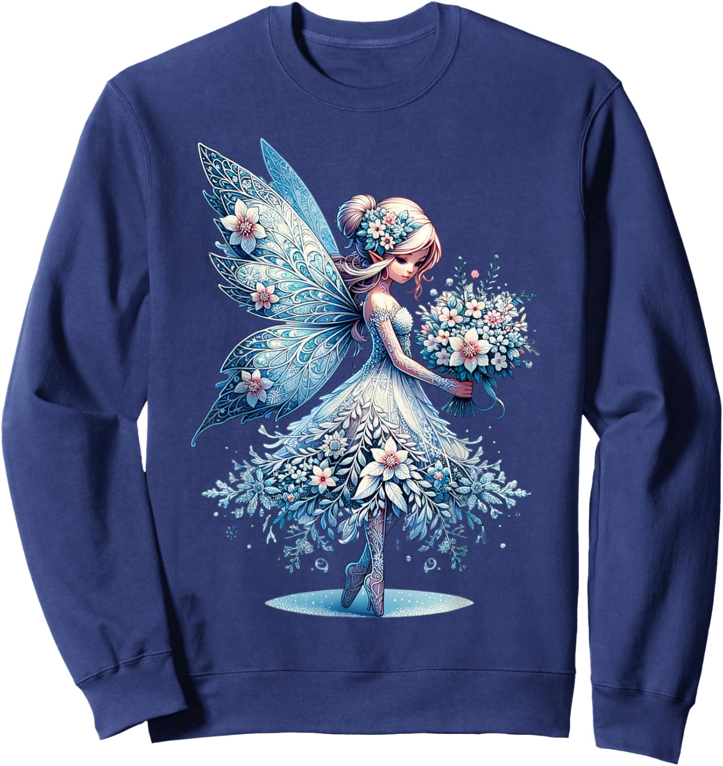 Floral Frost Fairy Blossoms of Winter in a Christmas Wonder Sweatshirt - Sweatshirt | Navy