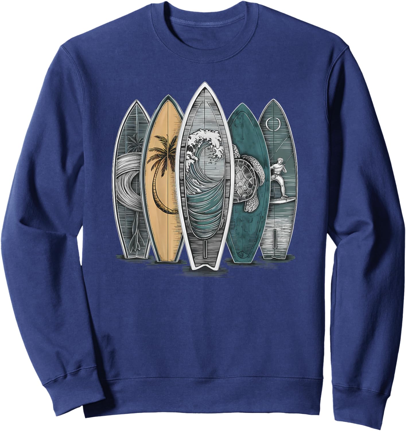 On Back Surfing Tropical Surfboards Vintage Surfboard Surfer Sweatshirt - Sweatshirt | Navy
