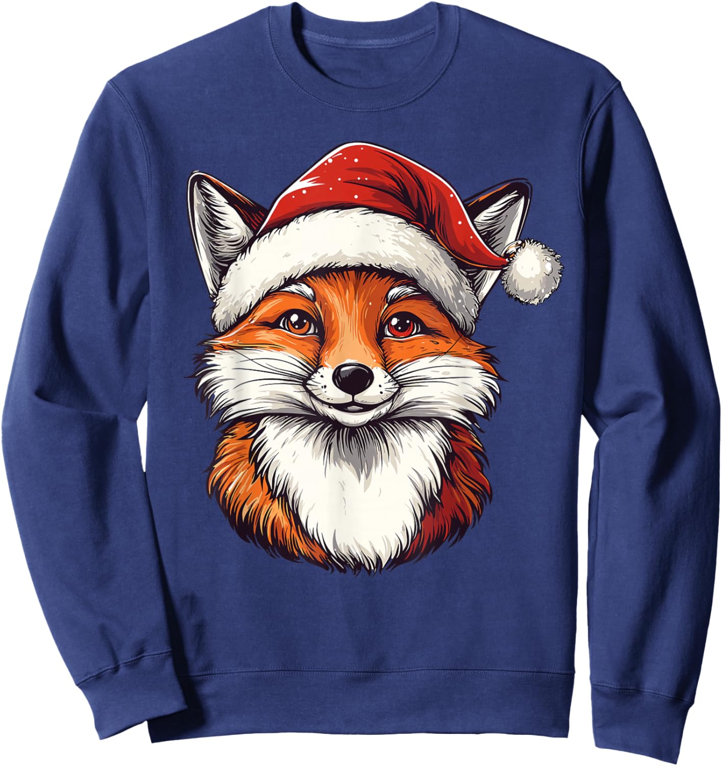 Fox Santa Hat Xmas Christmas Fox Lover Pajama Men Women Kids Sweatshirt - Sweatshirt | Navy