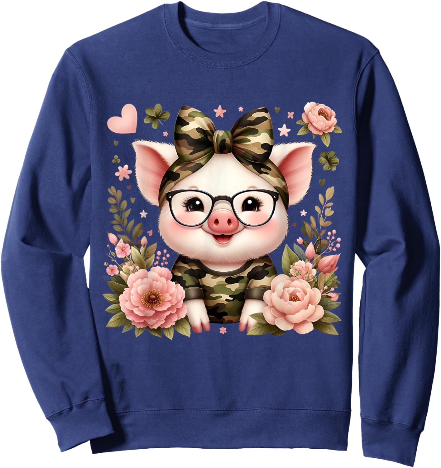 Cute Pig Camouflage Camo Coquette Bow Headband Flower Sweatshirt - Sweatshirt | Navy