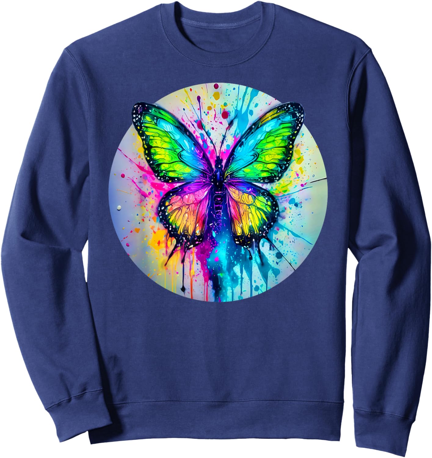 Bright Butterfly Spray Splatter Dripping Paint Pop Art Style Sweatshirt - Sweatshirt | Navy