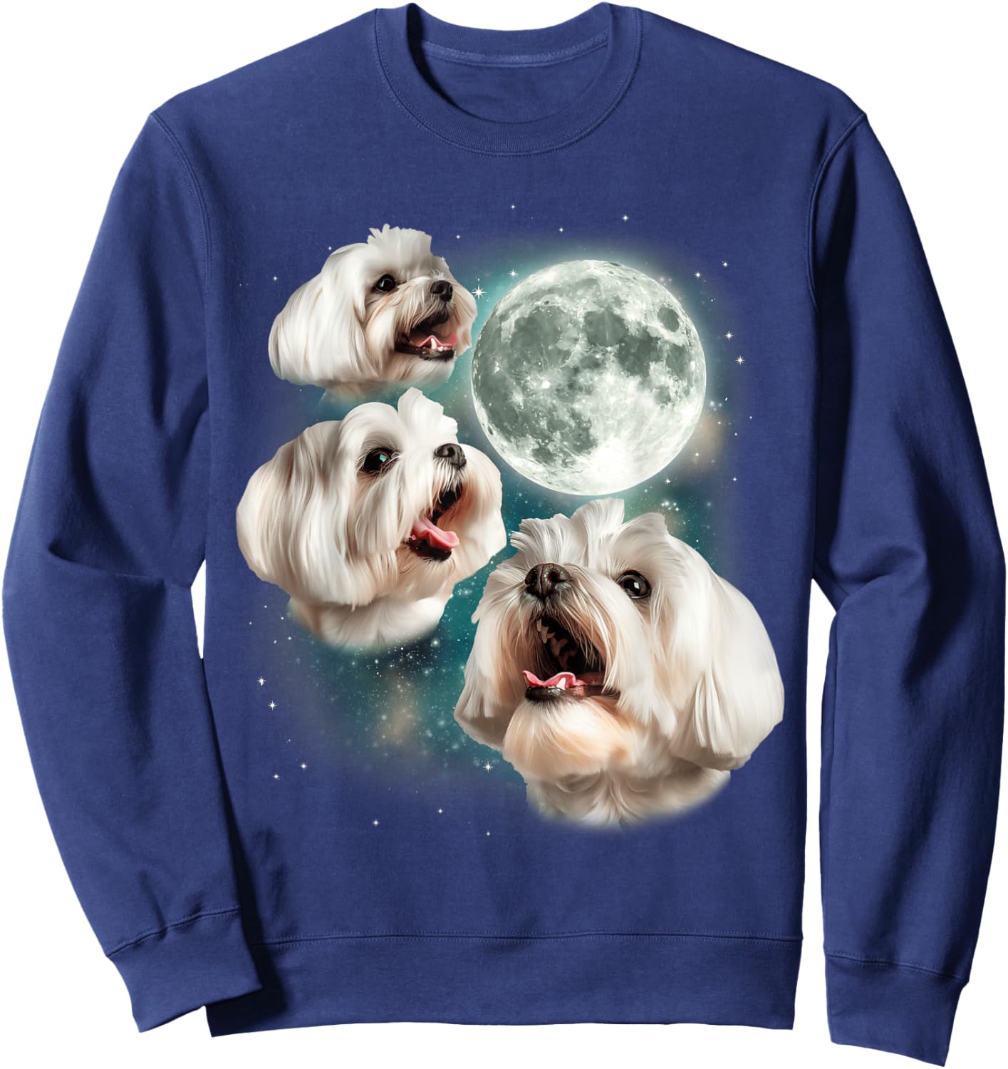 Three Maltese Moon | 3 Cute Howling Dogs Maltese Lover Puppy Sweatshirt - Sweatshirt | Navy