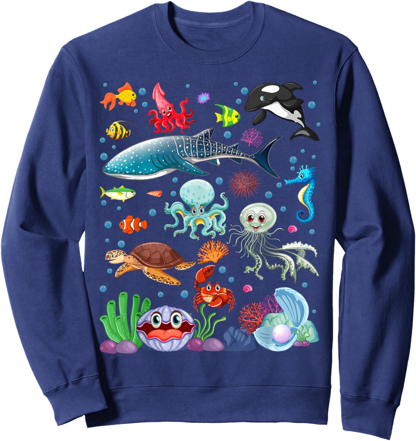 Cute Sea Animals Kids Children Ocean Creatures Clownfish Sweatshirt - Sweatshirt | Navy