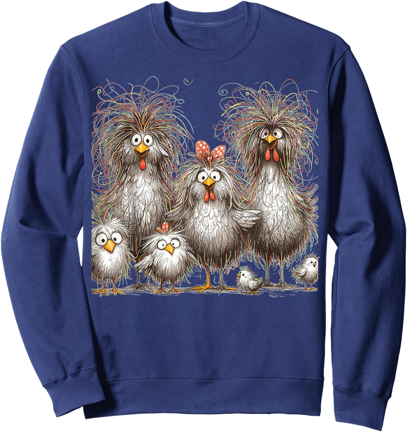 Eagerlys Colorful Funny Chicken Art, Crazy Chicken Family Sweatshirt - Sweatshirt | Navy