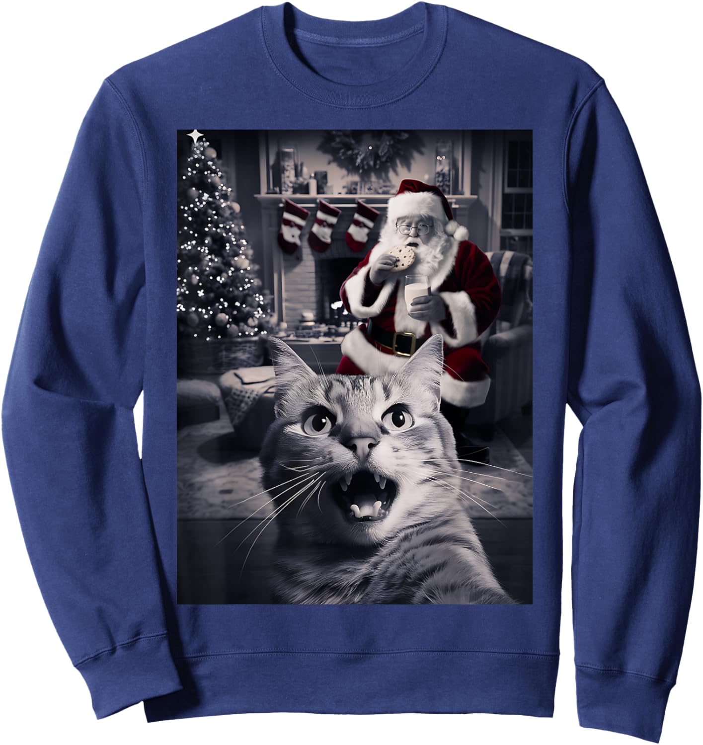 Funny Cat Selfie Santa Christmas Sweatshirt - Sweatshirt | Navy