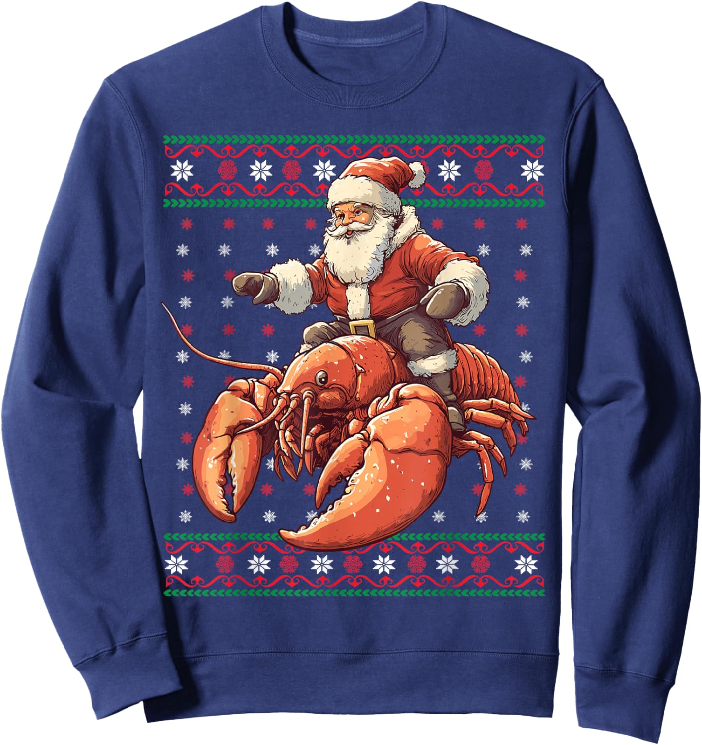 Santa Riding Lobster Funny Lobster Ugly Christmas Pajama Sweatshirt - Sweatshirt | Navy
