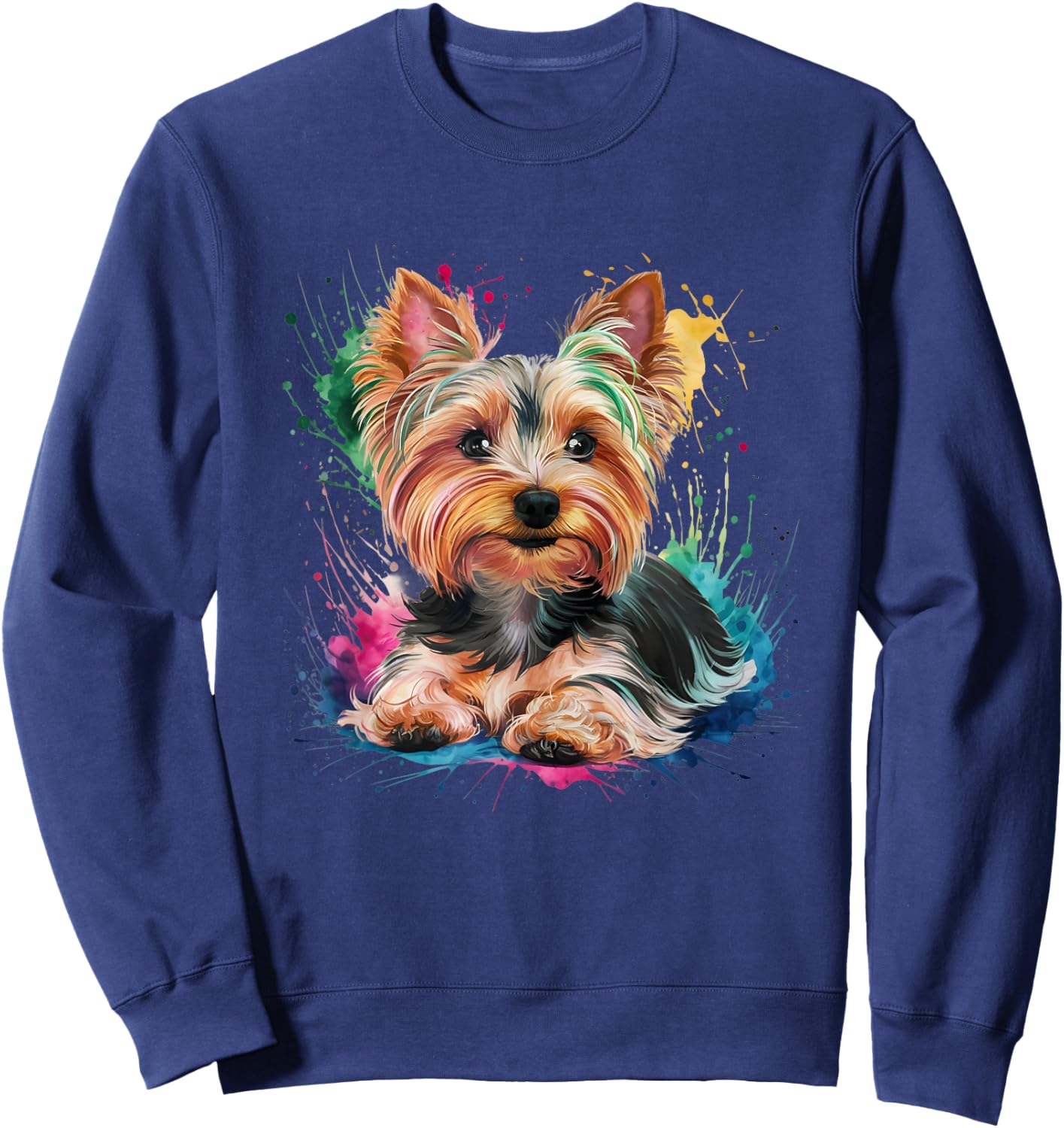 Men Woman Colorful Watercolor Yorkshire Terrier Sweatshirt - Sweatshirt | Navy