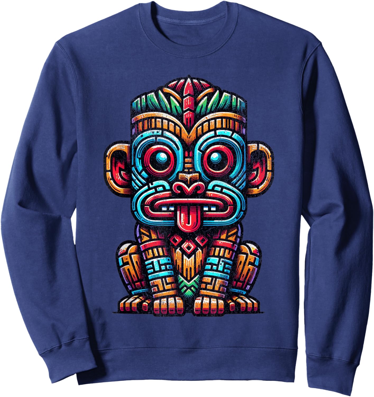 Tiki Totem Monkey Shirt Polynesian Lanai Hawaiian Animal Sweatshirt - Sweatshirt | Navy