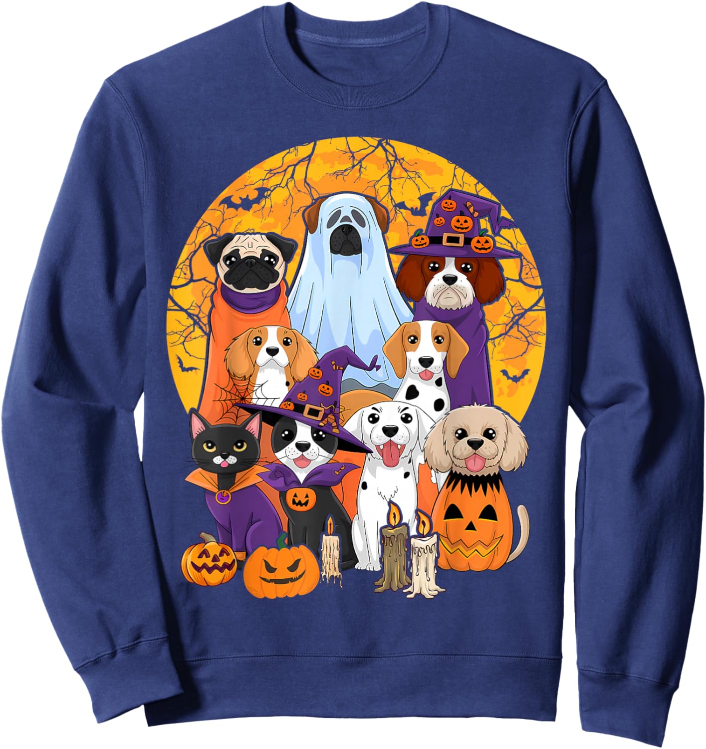 Dog Ghost Cute Dog Dressed As Ghost Funny Halloween Dog Sweatshirt - Sweatshirt | Navy