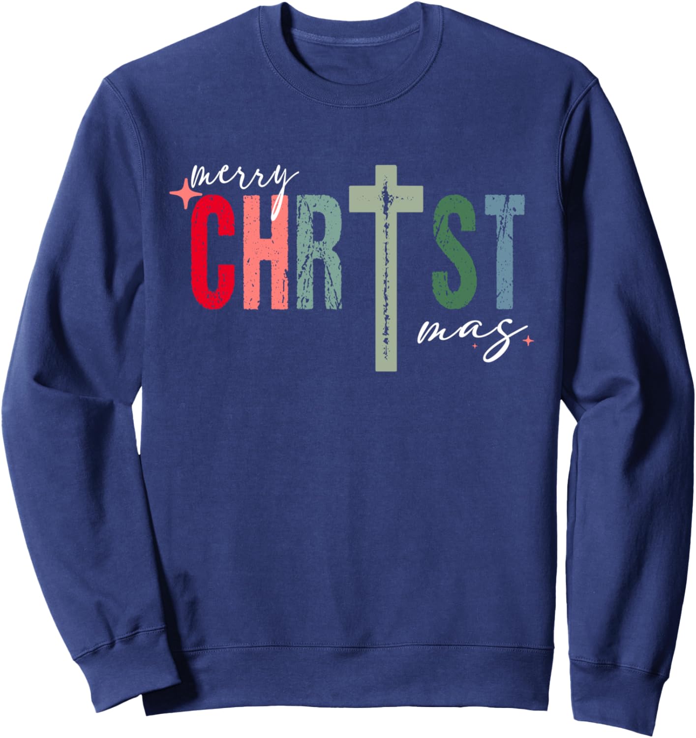 Merry Christmas Christian Jesus Cross Faith Religious Xmas Sweatshirt - Sweatshirt | Navy