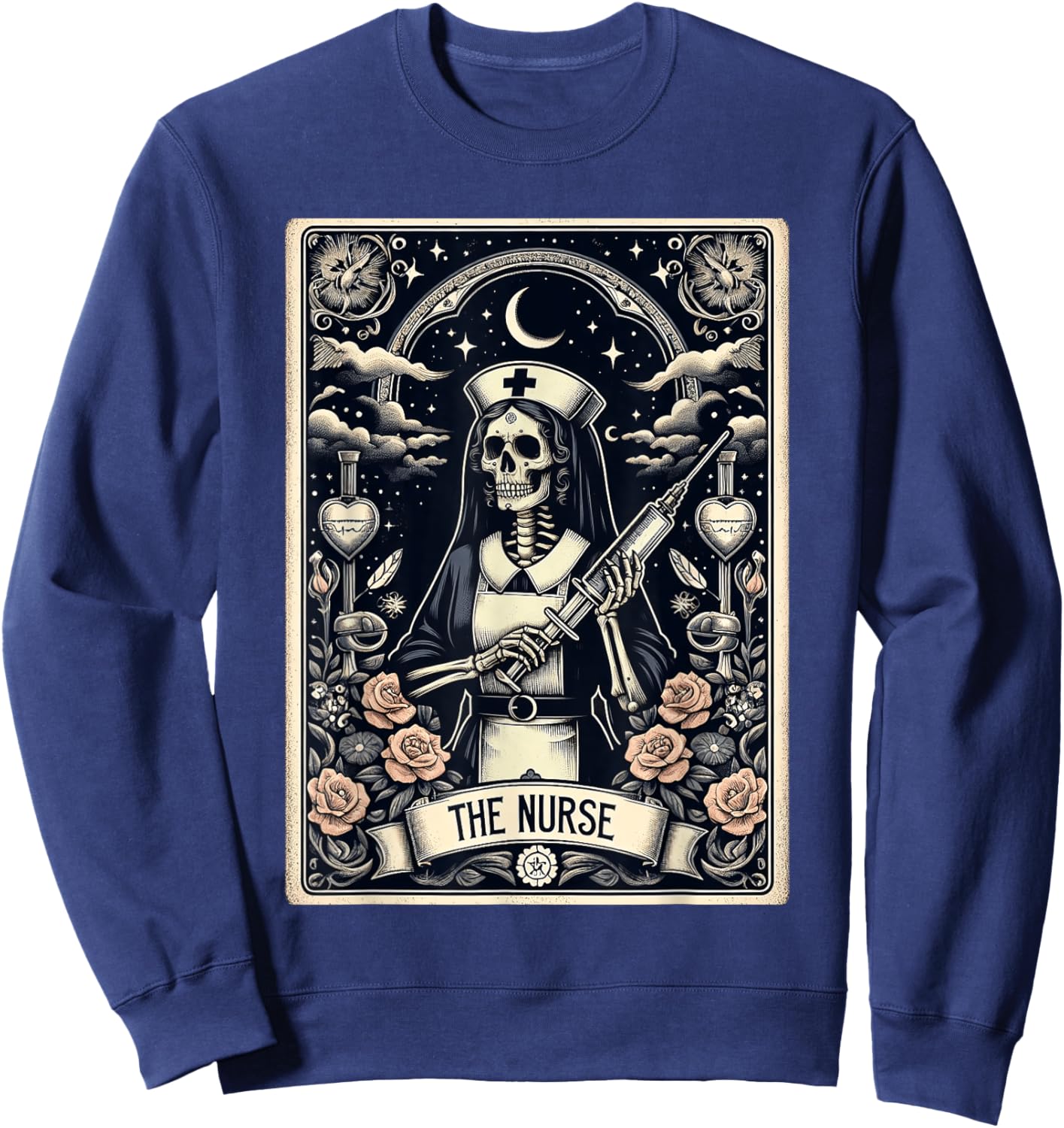 The Nurse Skeleton Tarot Card Funny Halloween Nurse Sweatshirt - Sweatshirt | Navy