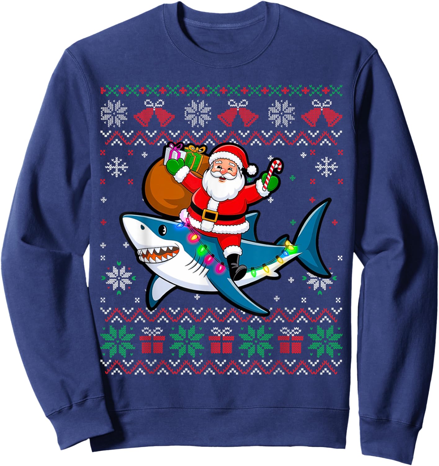 Funny Ugly Christmas Santa Riding Shark Holiday Gifts Sweatshirt - Sweatshirt | Navy
