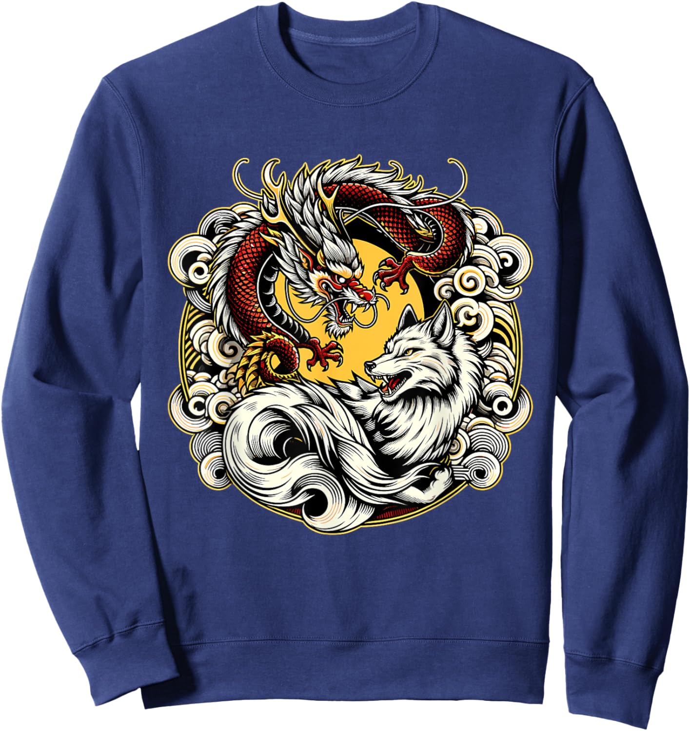 Japanese Dragon Nine-tailed Fox Kitsune Sweatshirt - Sweatshirt | Navy