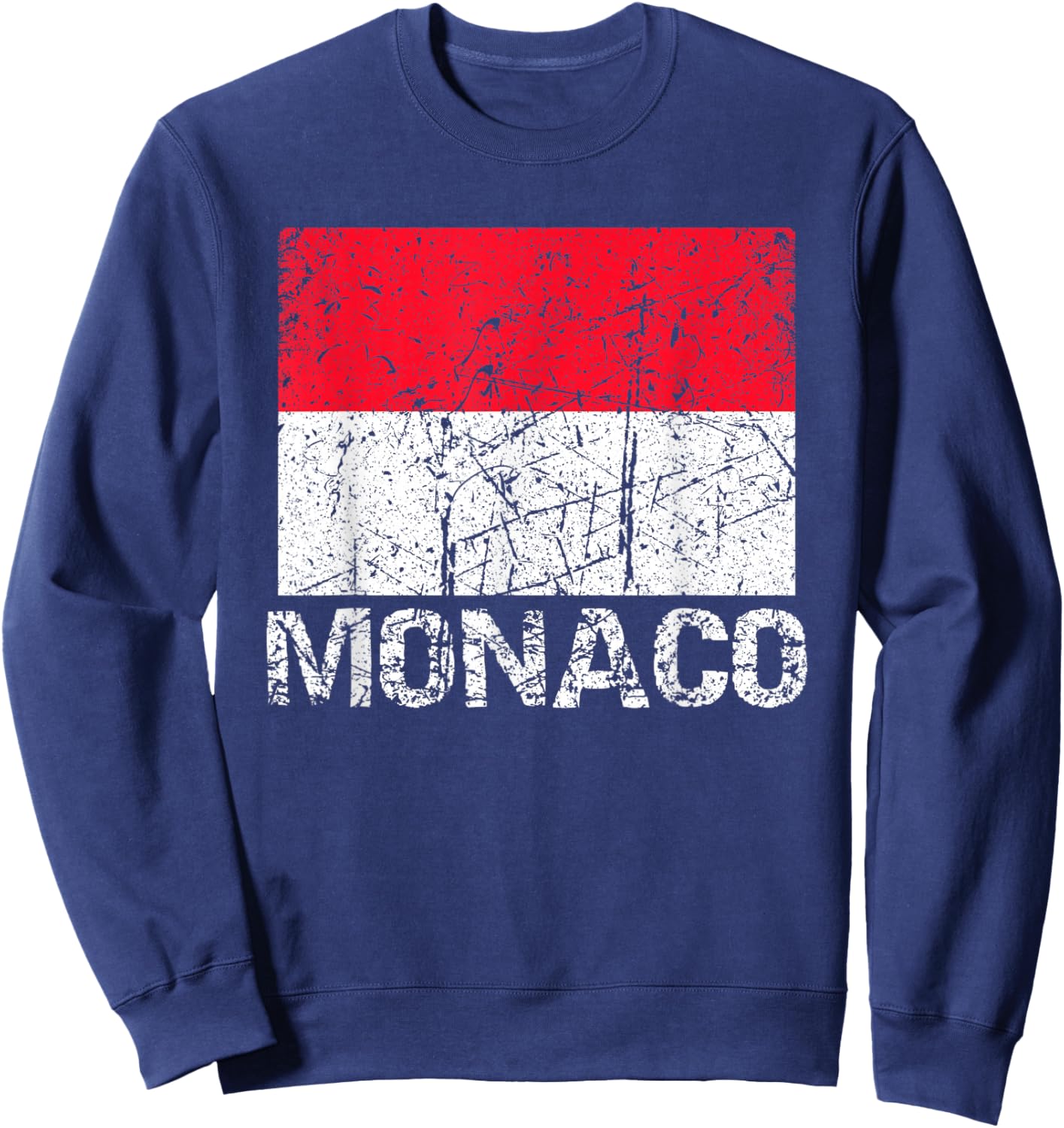 Monaco Flag Distressed Patriotic European Men Women Kids Sweatshirt - Sweatshirt | Navy