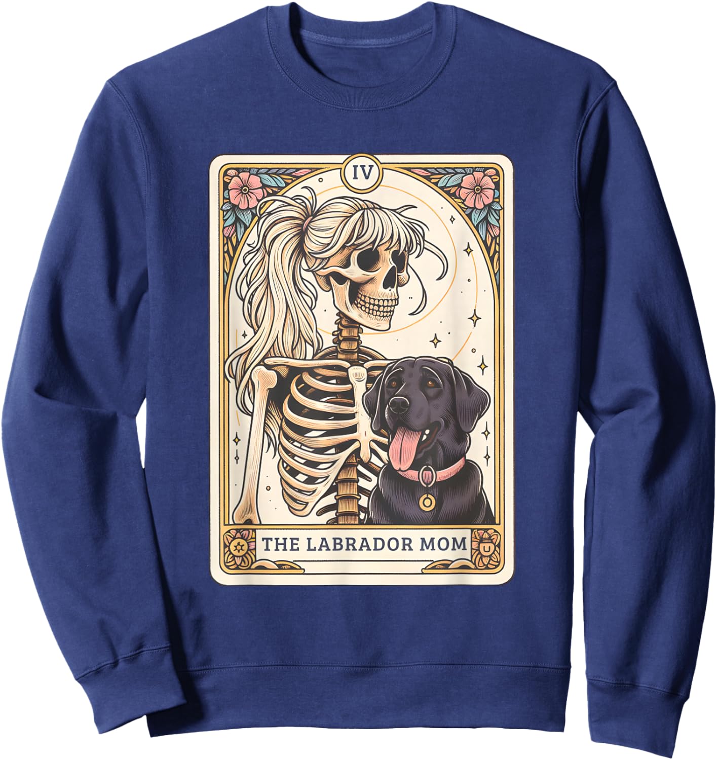 Black Lab Mom Tarot Card, Black Labrador Skeleton Halloween Sweatshirt - Sweatshirt | Navy
