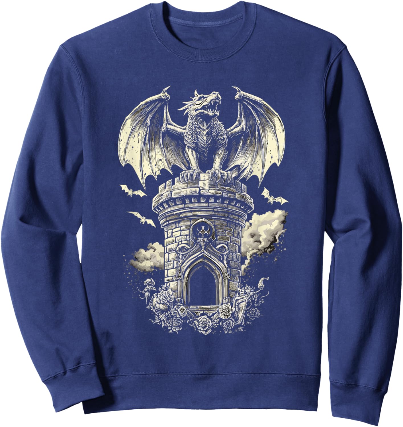 Dragon on Tower with Bats - Gothic Sweatshirt - Sweatshirt | Navy