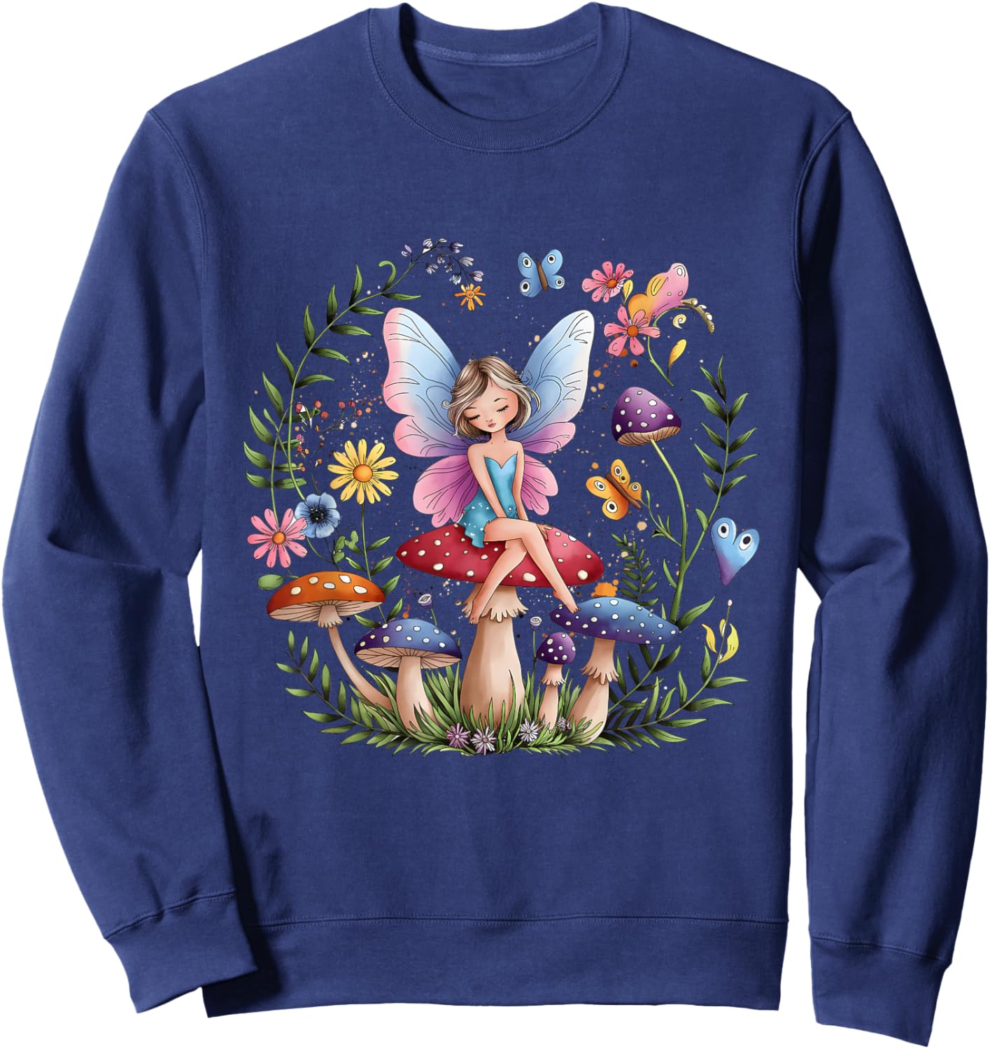 Enchanted Forest Fairy Fantasy Mystical Butterfly Mushroom Sweatshirt - Sweatshirt | Navy