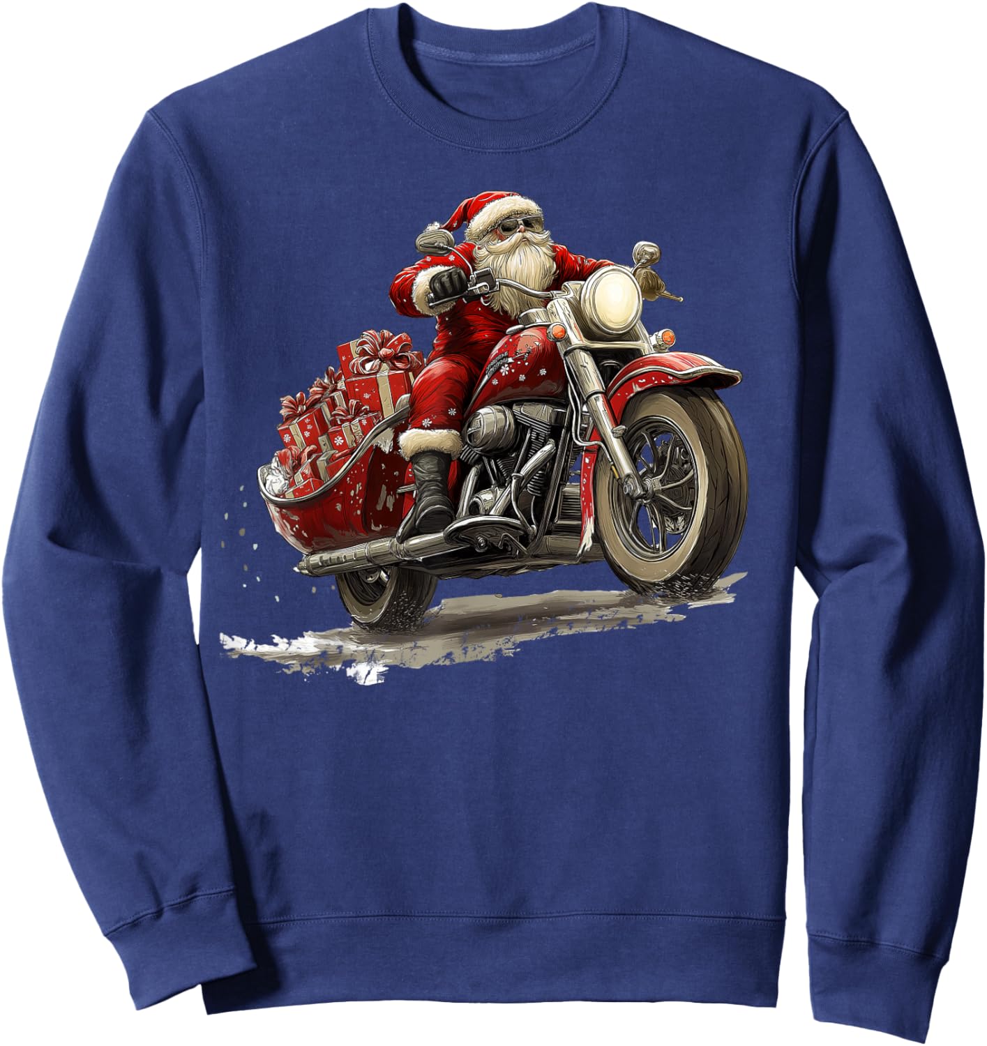 Funny Christmas Santa Riding on a vintage motorcycle Bike Sweatshirt - Sweatshirt | Navy