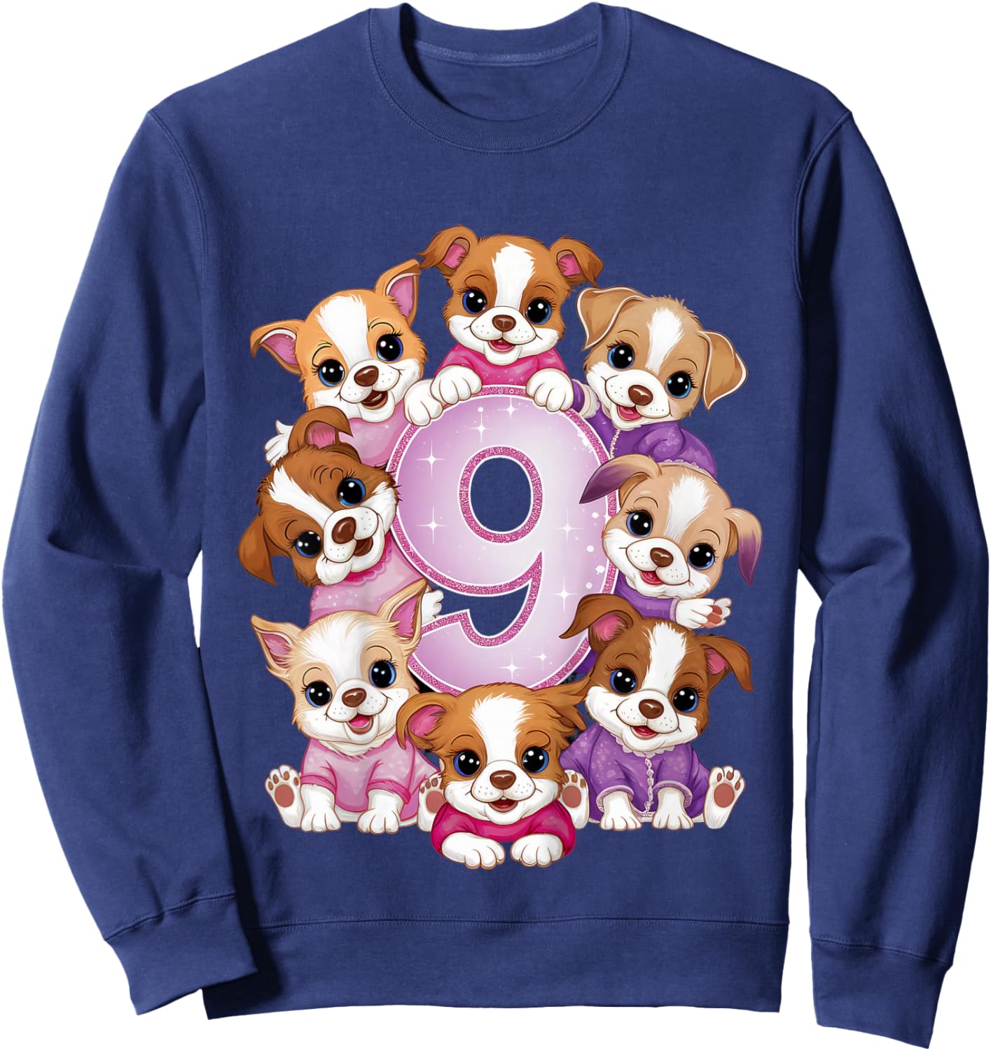 9th Birthday Dog Birthday Shirt for Girls 9 Years Puppy Sweatshirt - Sweatshirt | Navy