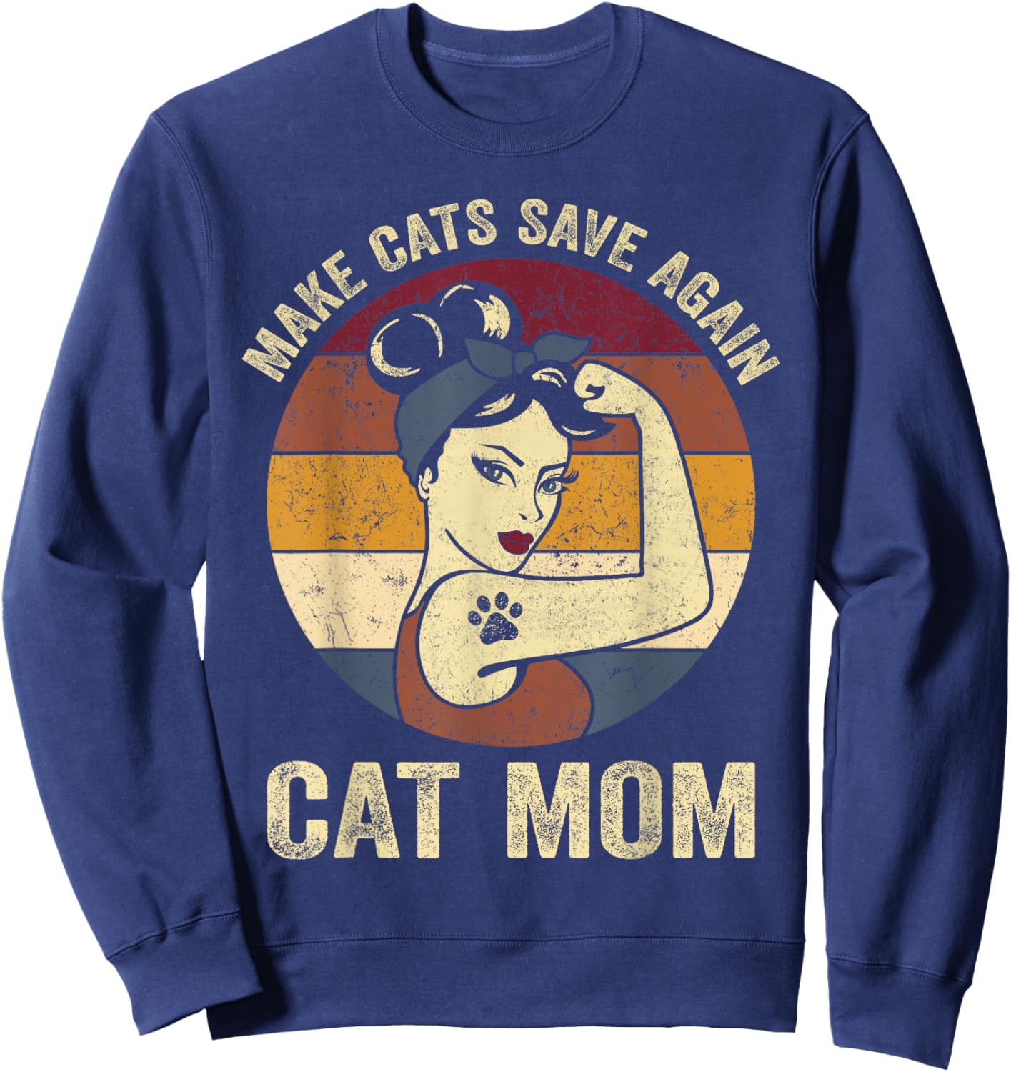 Rosie Retro Cat Mom Trump Make Cats Save Again Sweatshirt - Sweatshirt | Navy
