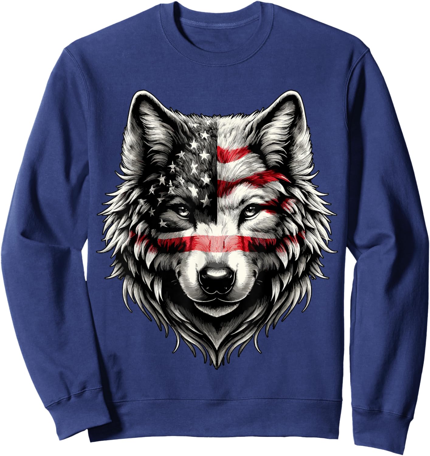 Wolf with USA Flag 4th of July Sweatshirt - Sweatshirt | Navy