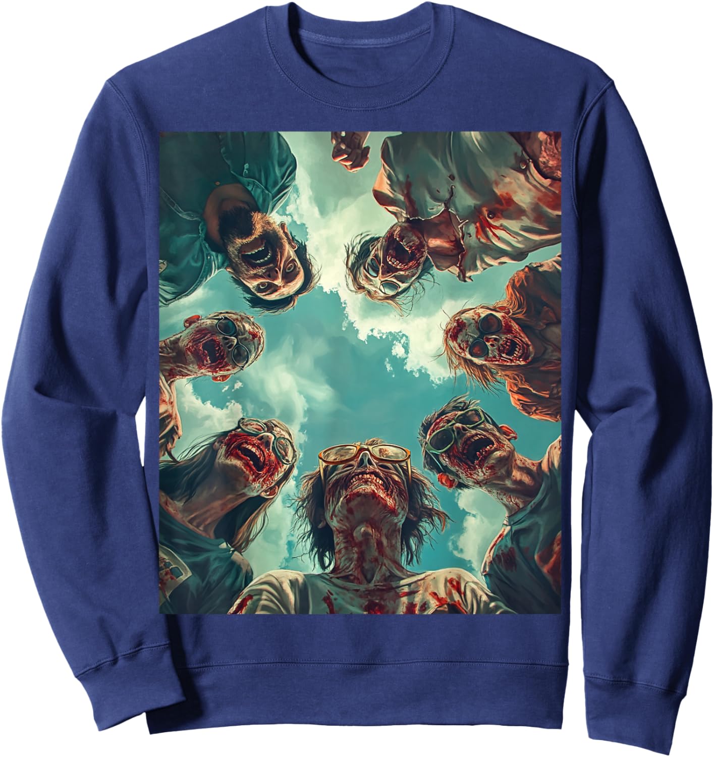 A Funny Halloween Clothing Zombies Taking a Selfie On Sweatshirt - Sweatshirt | Navy
