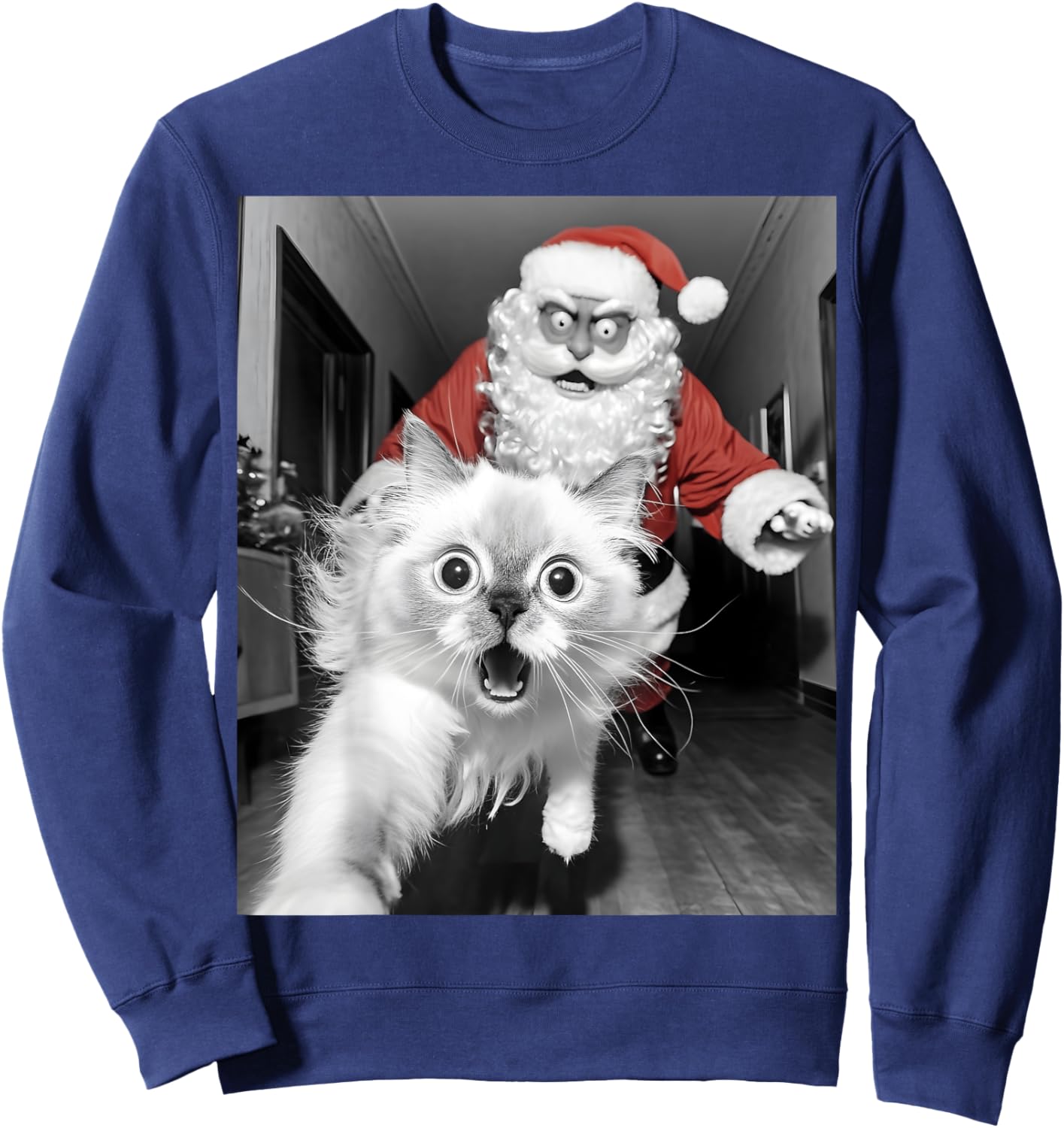 Funny Cat Selfie With Santa Christmas Women Sweatshirt - Sweatshirt | Navy