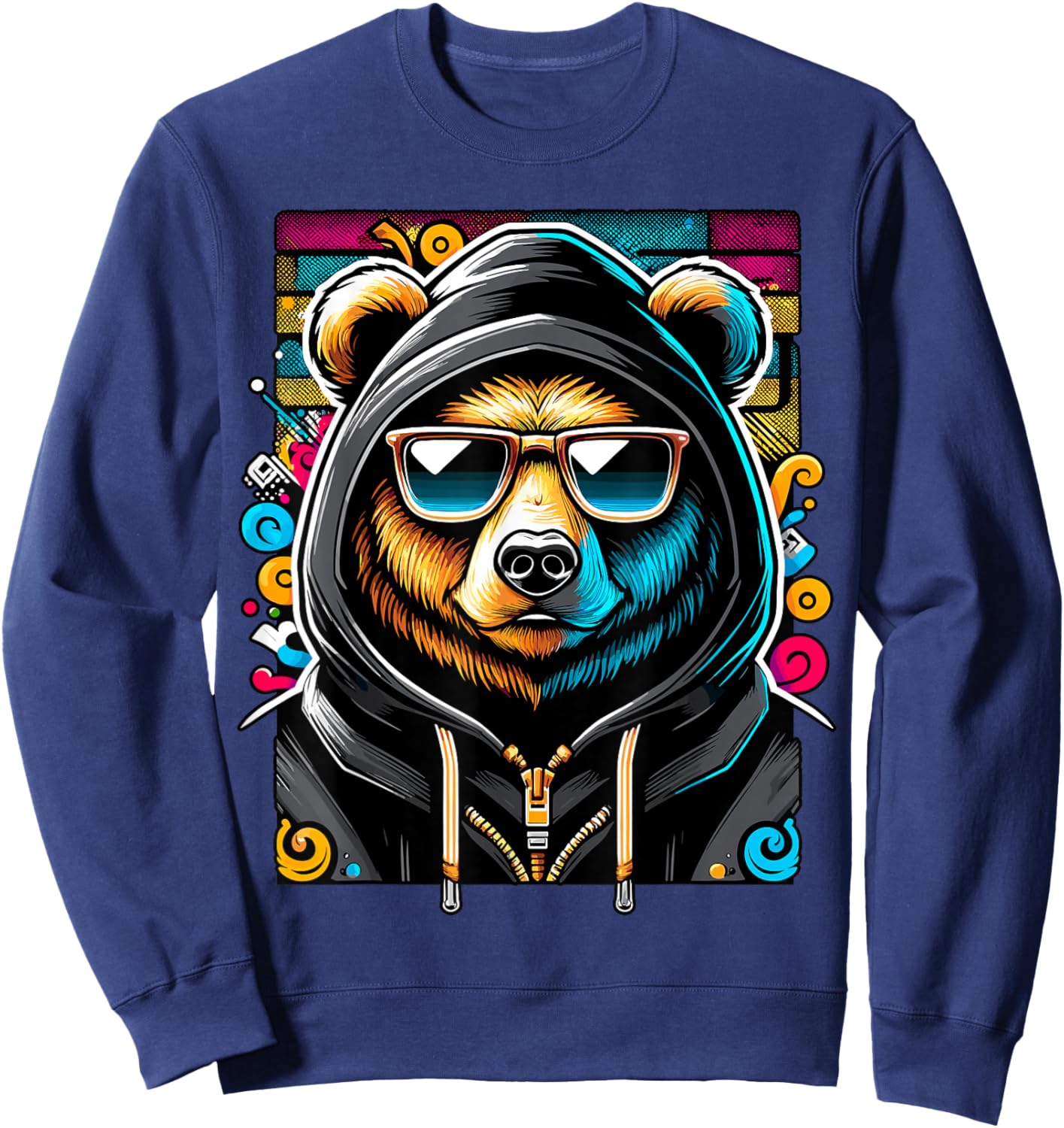 Hip Hop Teddy Bear with Sunglasses Rap Music Sweatshirt - Sweatshirt | Navy