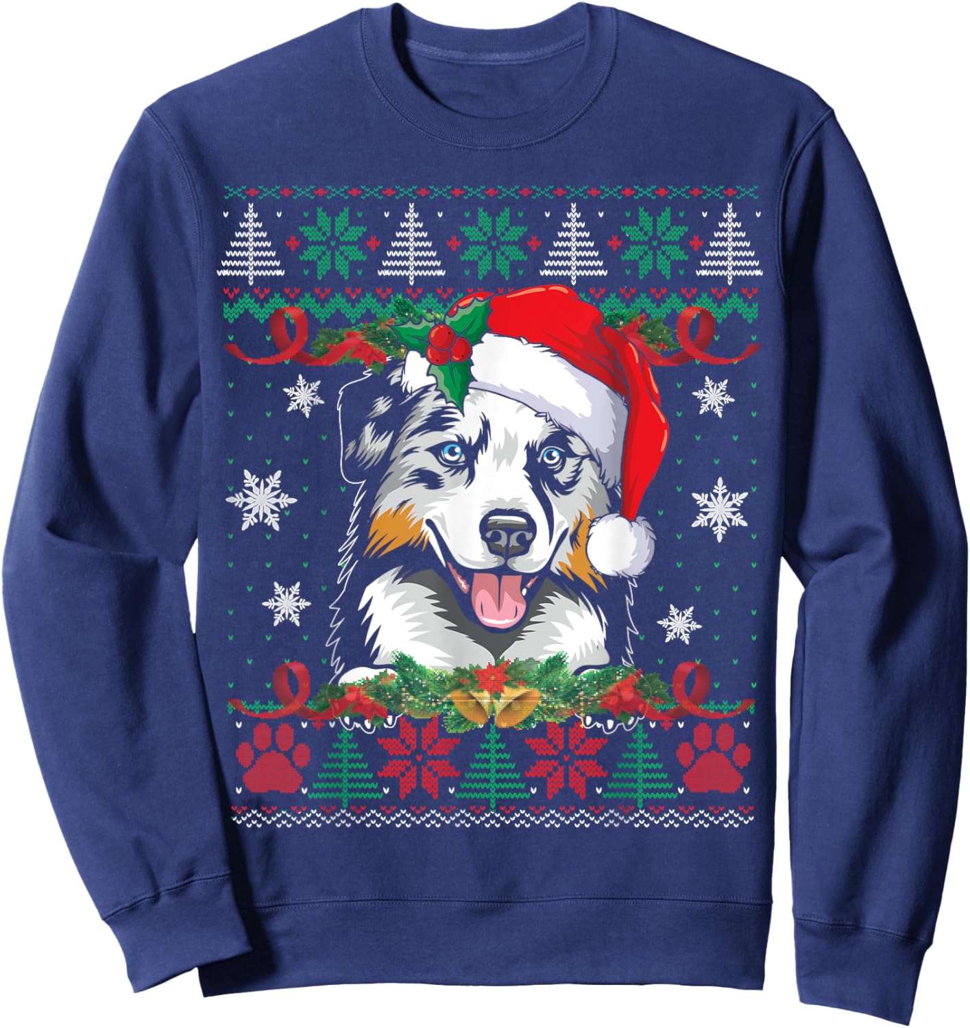 Australian Shepherd Christmas Ugly Sweater Funny Dog Lover Sweatshirt - Sweatshirt | Navy