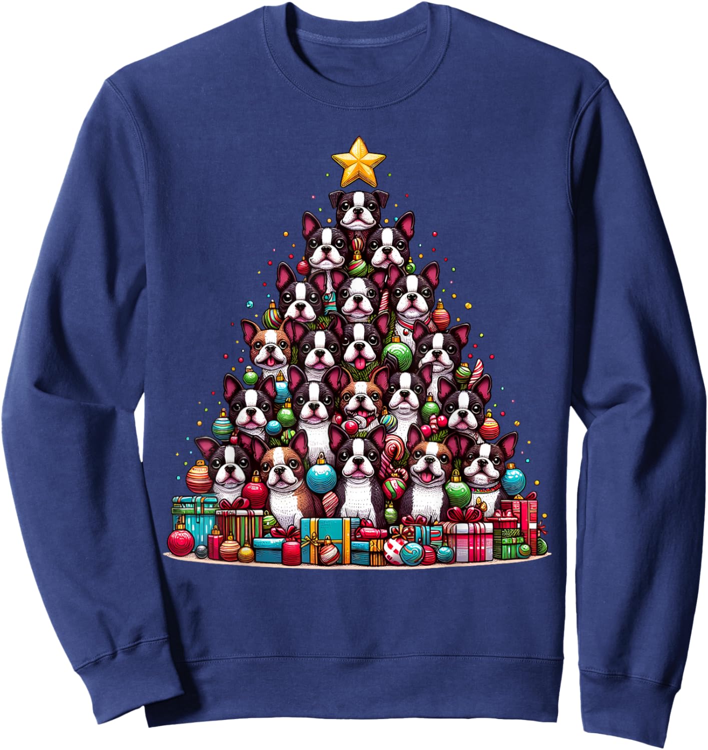 Cute Boston Terrier Christmas Tree Dog Kids Sweatshirt - Sweatshirt | Navy