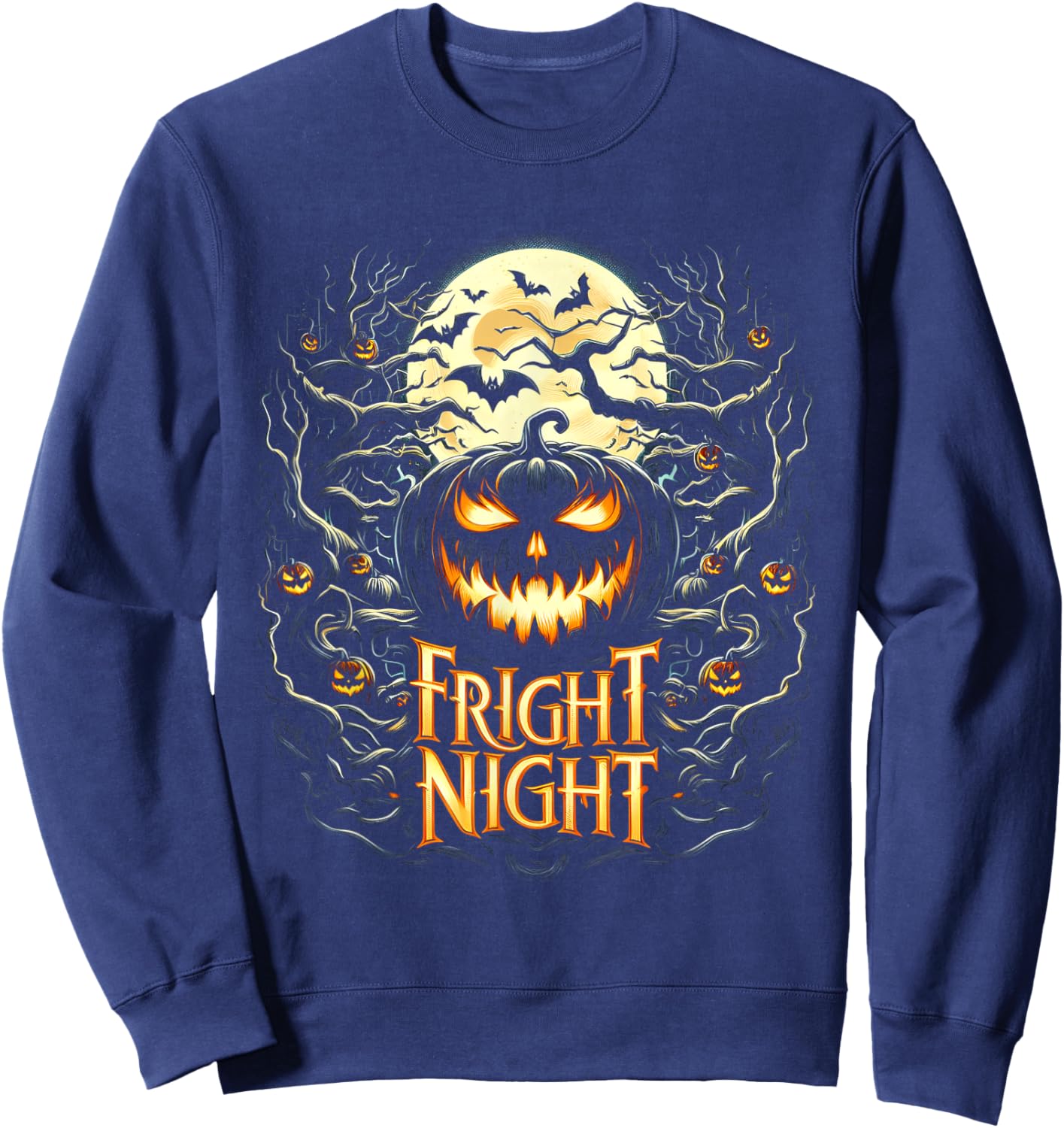 Halloween Pumpkin Jack O Lantern Face Fright Night Sweatshirt - Sweatshirt | Navy
