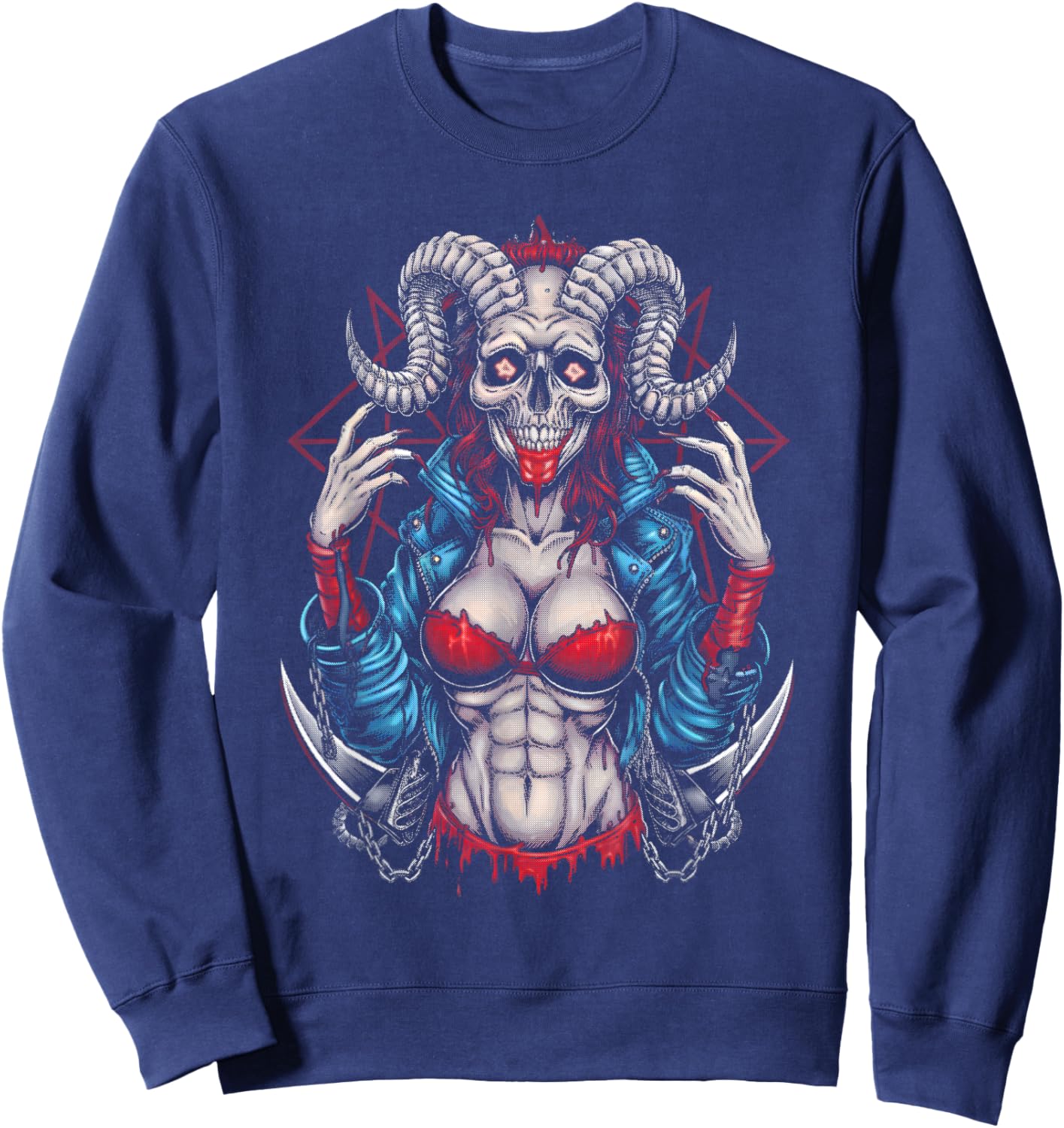 Female Demon - Vintage Occult Satan Baphomet Lover Sweatshirt - Sweatshirt | Navy