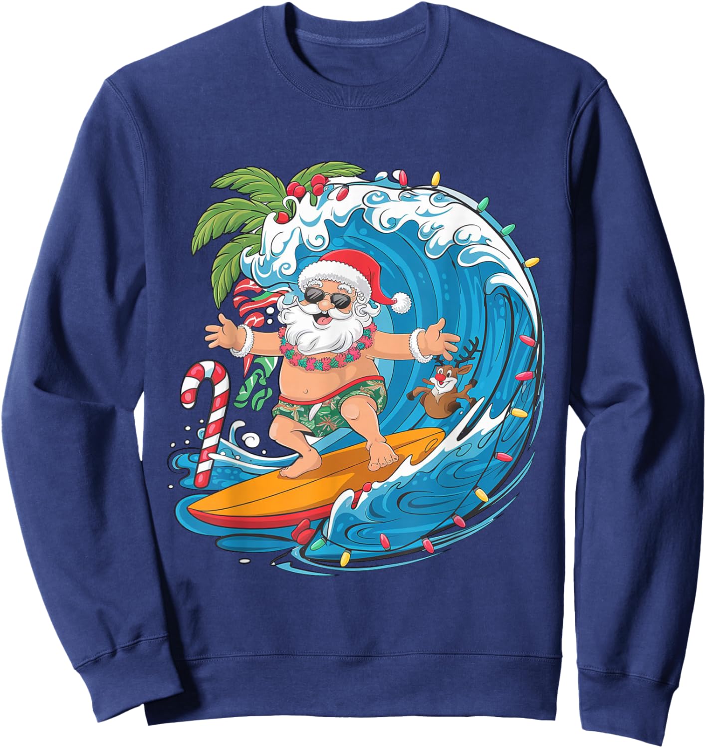 Surfing Santa Claus Tropical Christmas Holiday Beach Vibes Sweatshirt - Sweatshirt | Navy