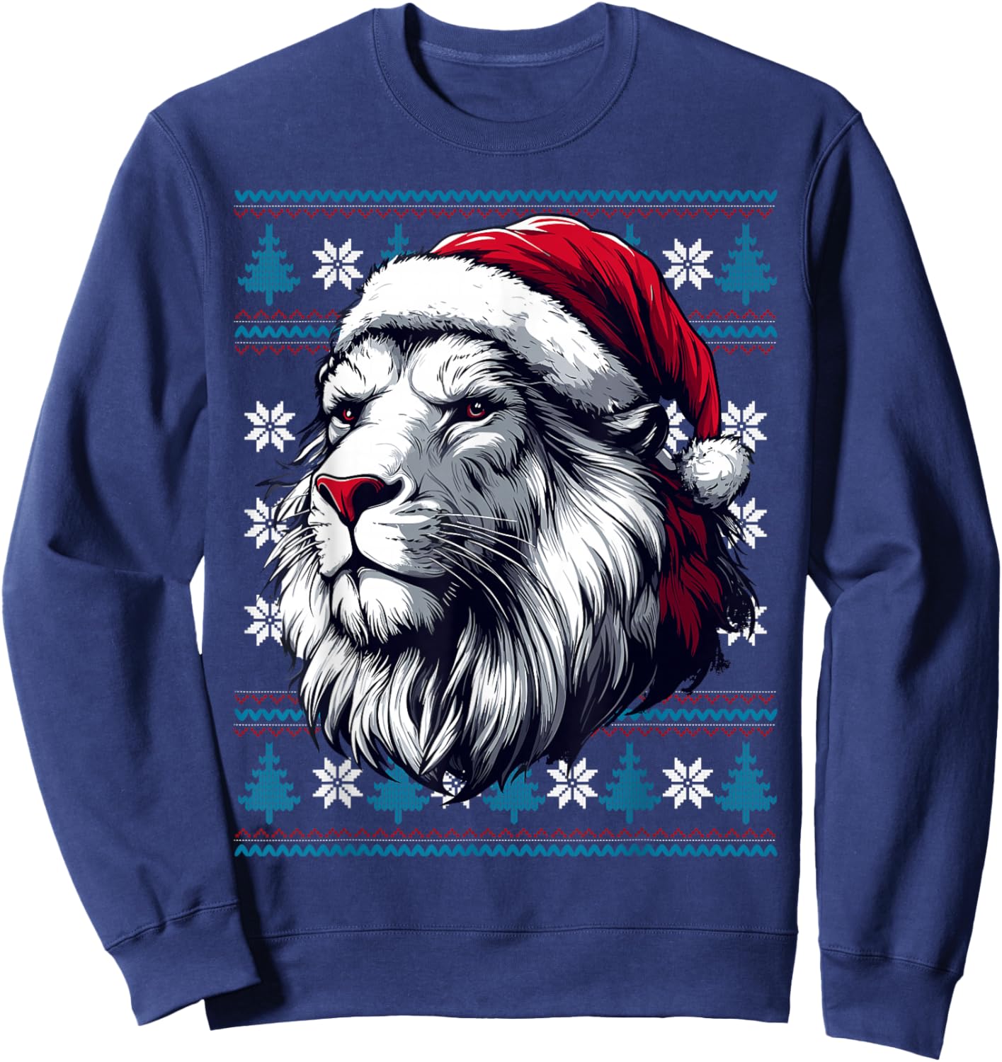 Lion Santa Hat Ugly Christmas Sweater Lion Lovers Holiday Sweatshirt - Sweatshirt | Navy