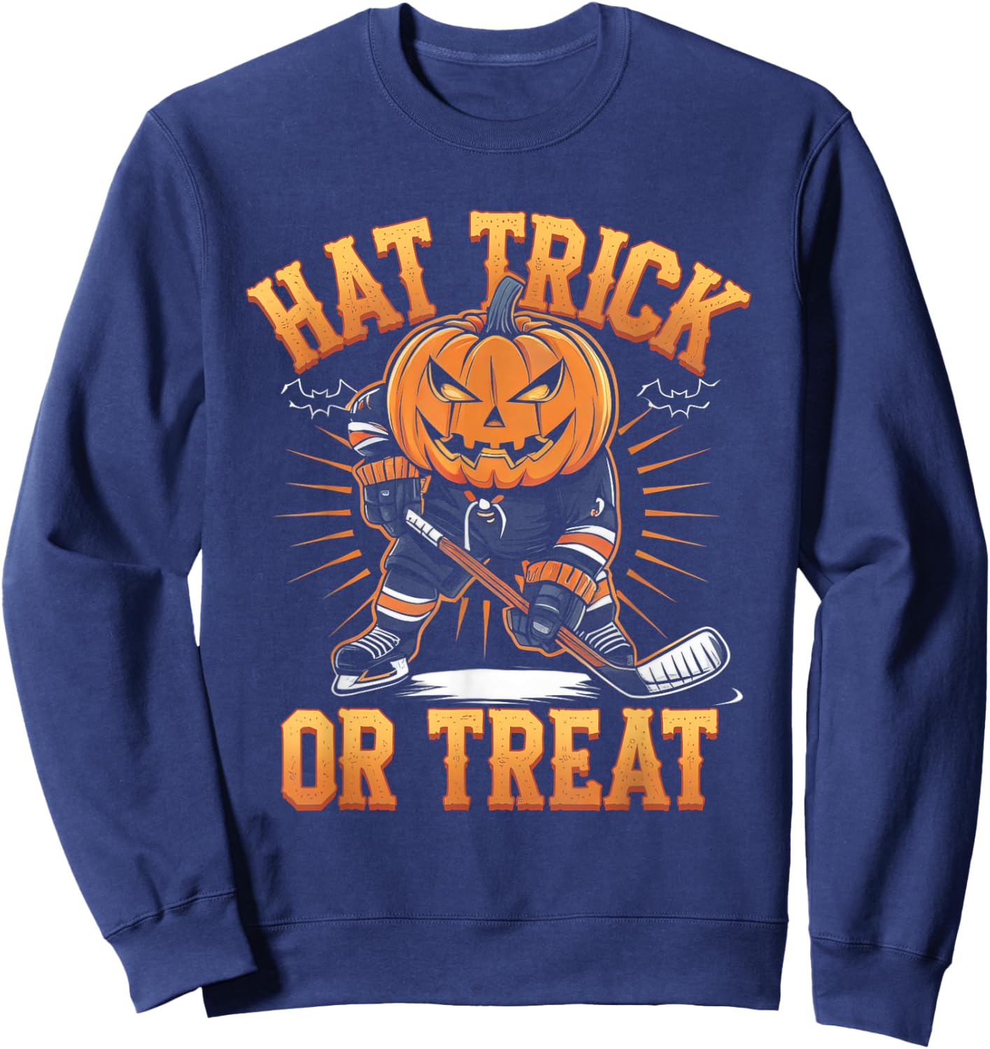Halloween Hat Tricks Or Treat Ice Hockey Player Pumpkin Head Sweatshirt - Sweatshirt | Navy