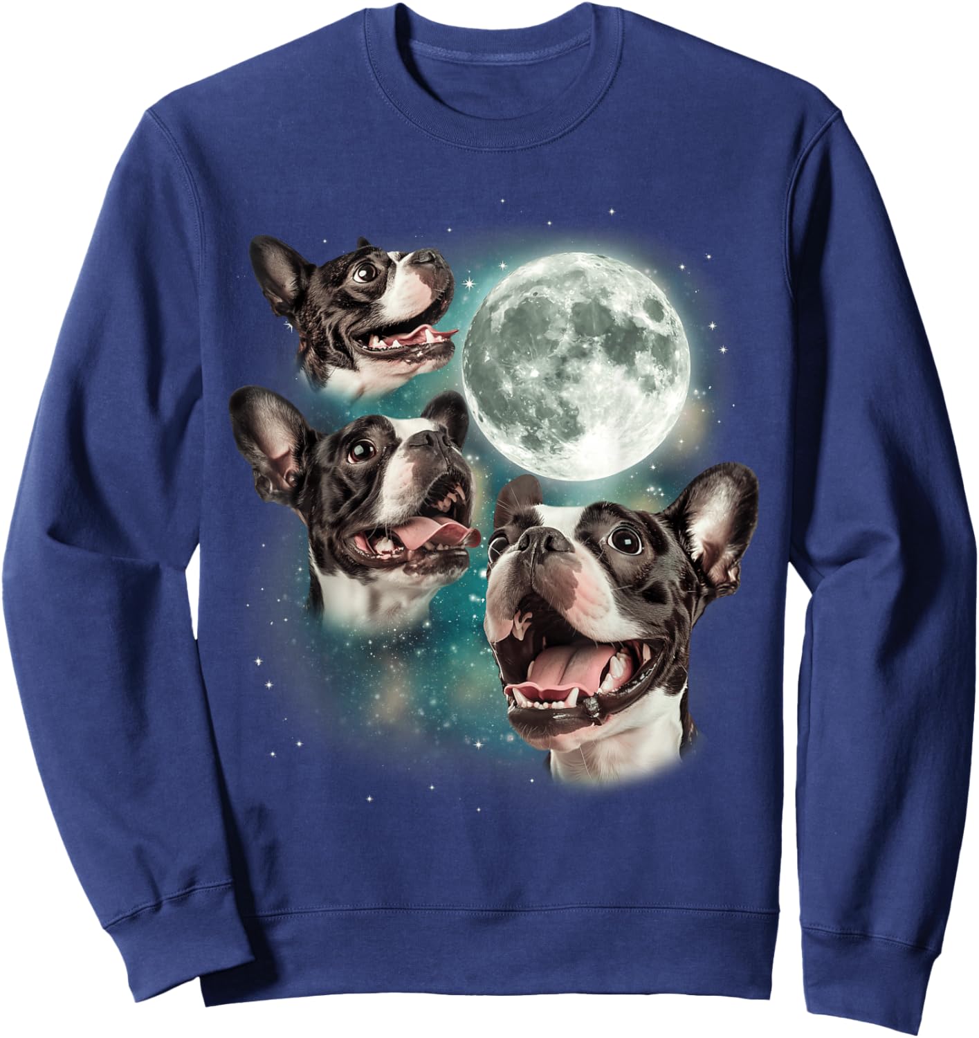 Three Boston Terrier Moon | 3 Cute Terriers Canine Pet Lover Sweatshirt - Sweatshirt | Navy
