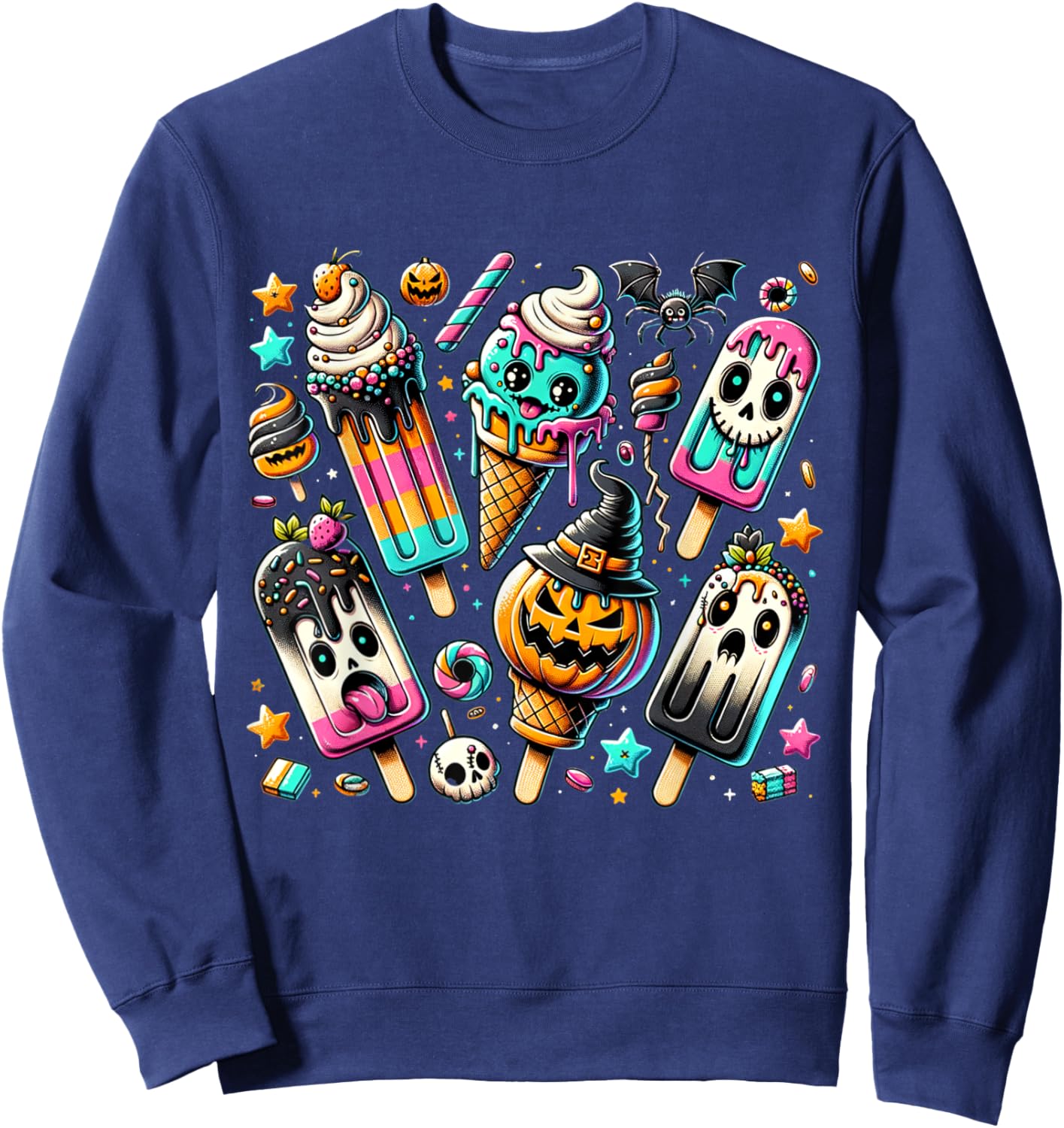 Vintage Horror Movie Summer Popsicle Halloween Summerween Sweatshirt - Sweatshirt | Navy