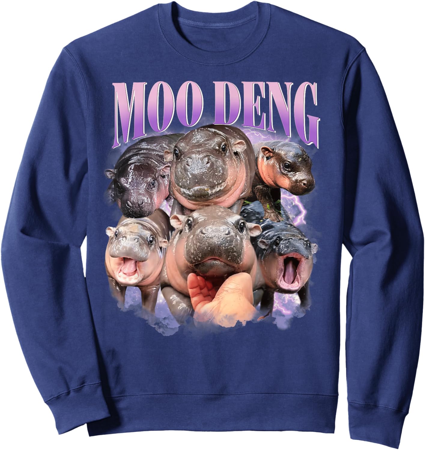 Funny Moo-Deng Baby Pygmy Hippo Cute Zoo For Family Sweatshirt - Sweatshirt | Navy