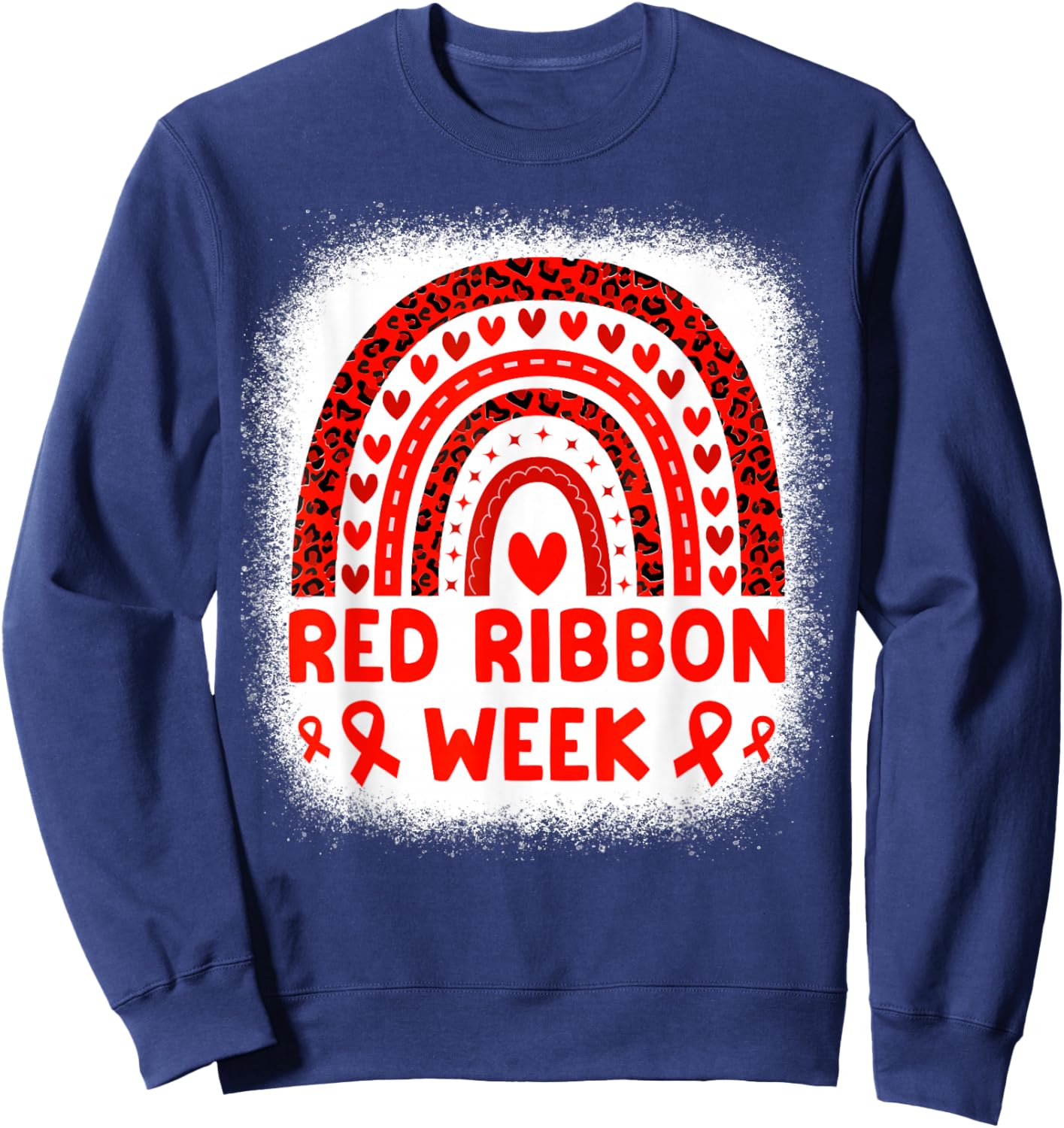 Red Ribbon Week Awareness Rainbow Men Women Kids Red Ribbon Sweatshirt - Sweatshirt | Navy