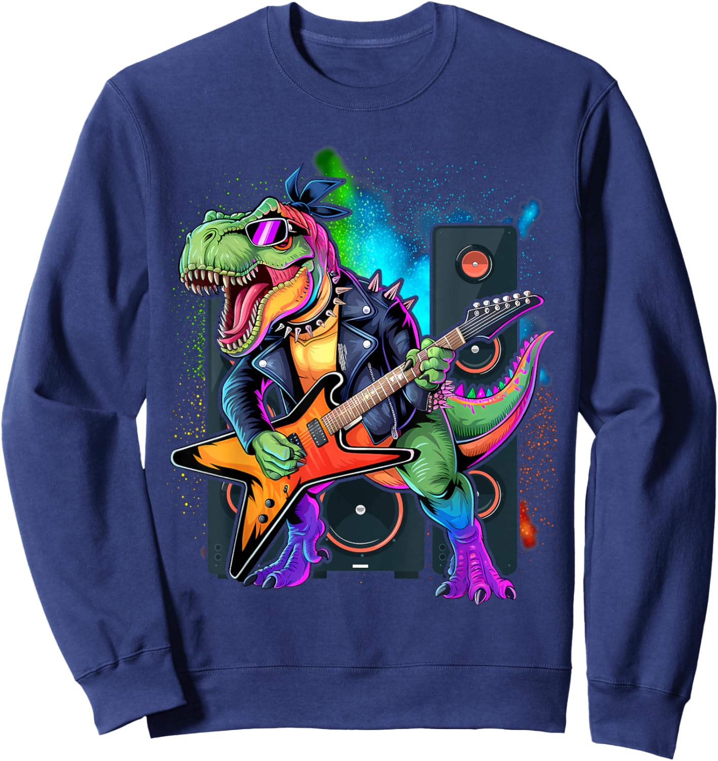 Funny Dinosaur, Rock'n Roll Goth Dino, Guitar Band Sweatshirt - Sweatshirt | Navy