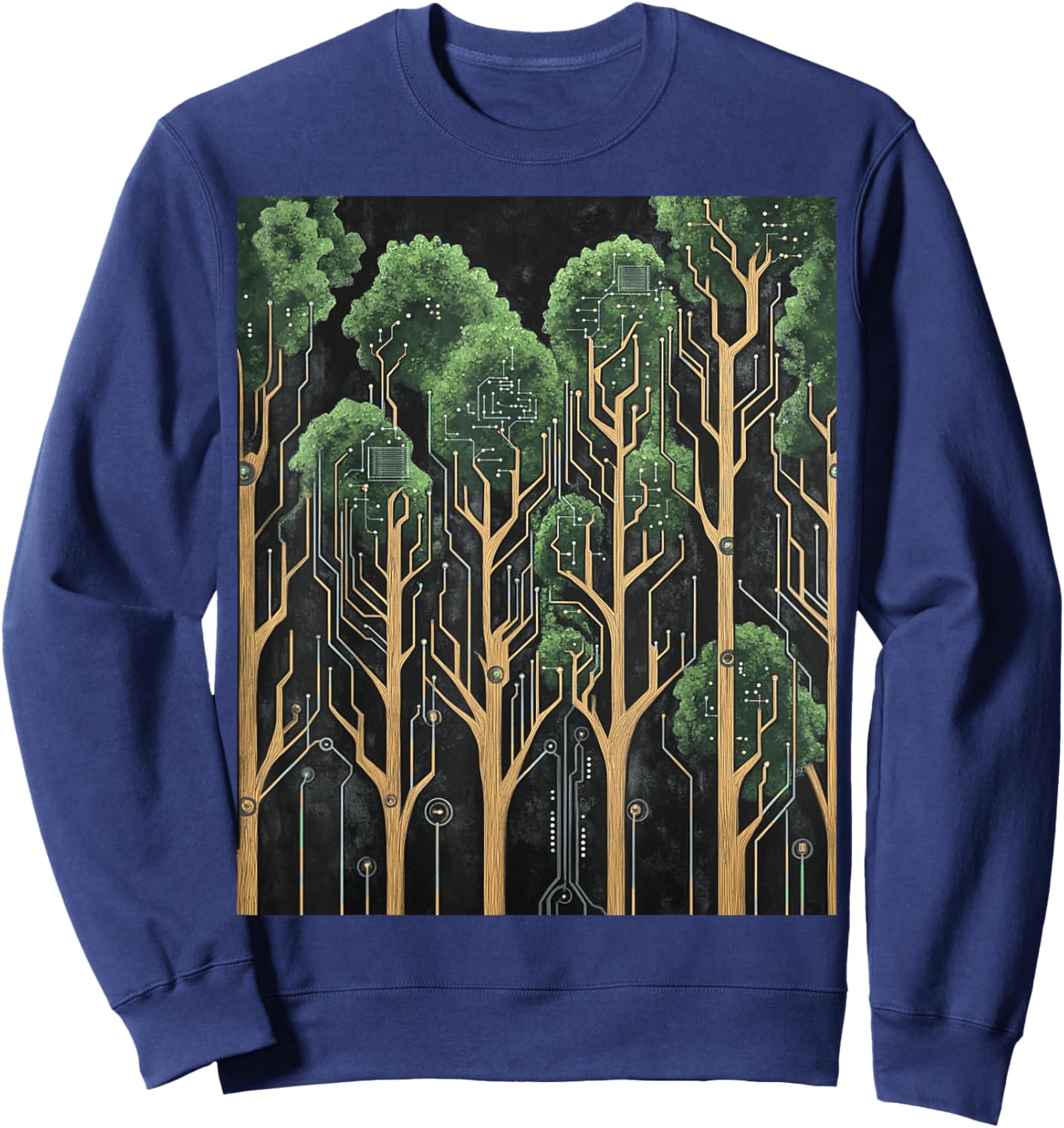 Tech-Nature Fusion Circuit Board Design Sweatshirt - Sweatshirt | Navy