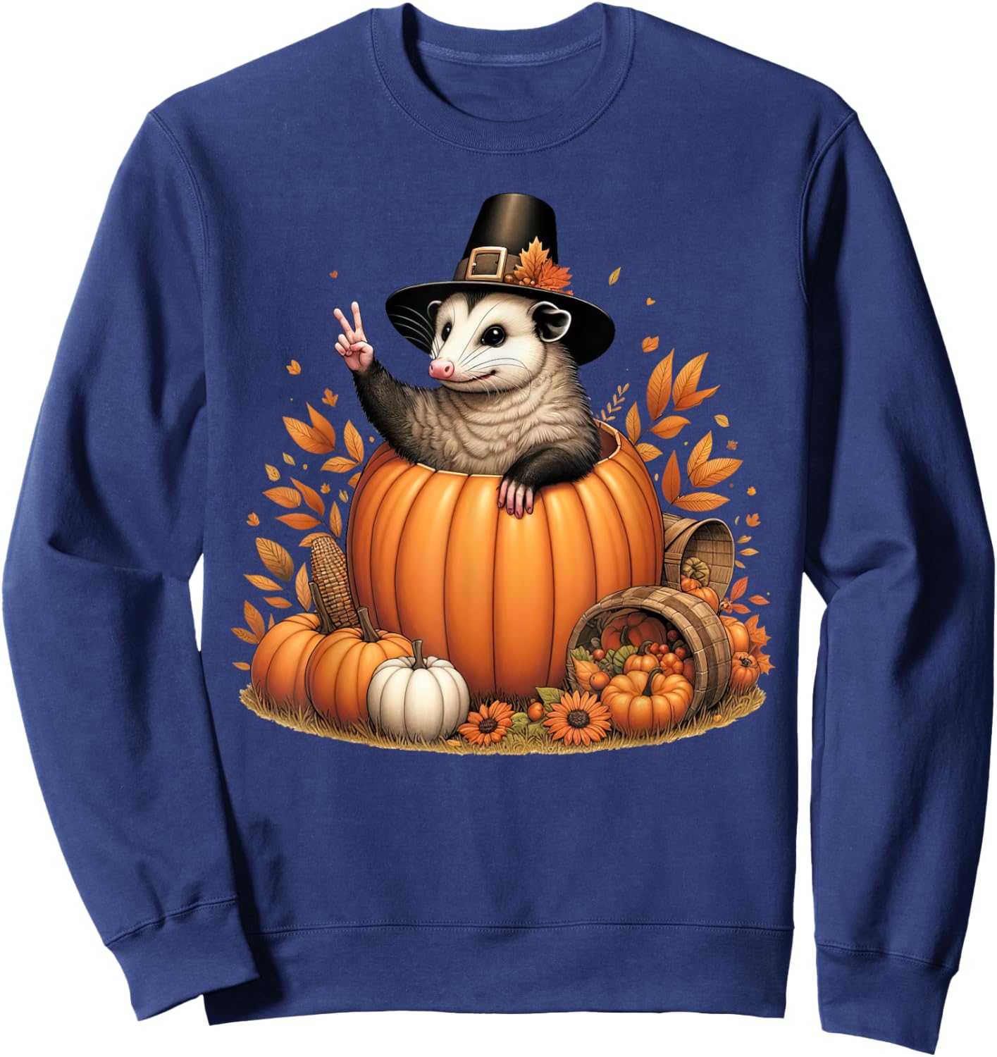 Autumn Pumpkin Fall Possum Thanksgiving Kids Sweatshirt - Sweatshirt | Navy